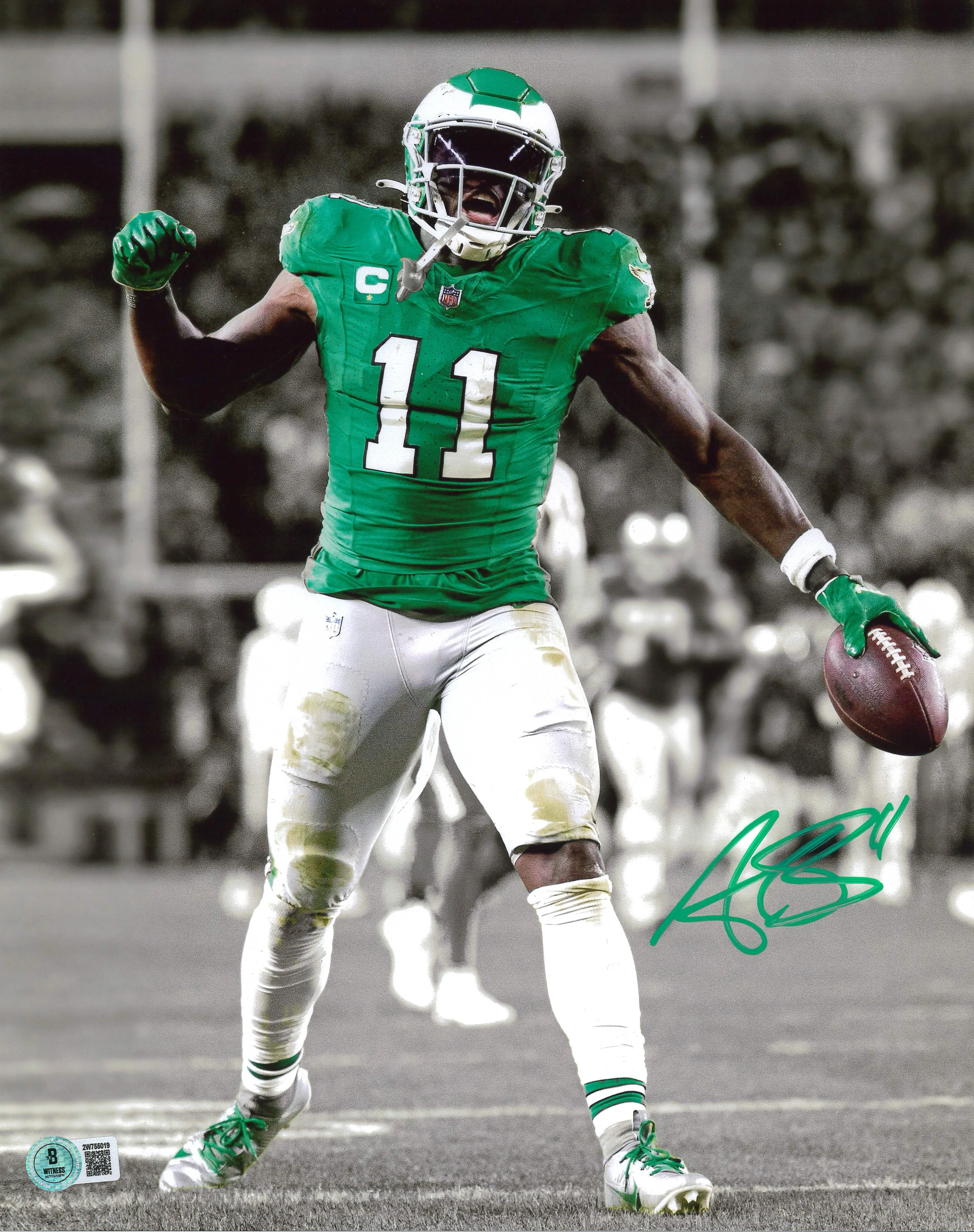 AJ Brown Philadelphia Eagles Autographed 11" x 14" Spotlight Football Photo