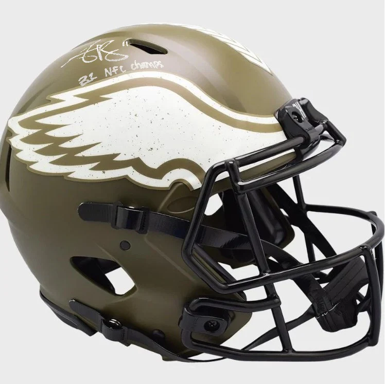 AJ Brown Philadelphia Eagles Autographed Salute to Service Football Helmet Inscribed 2022 NFC Champs