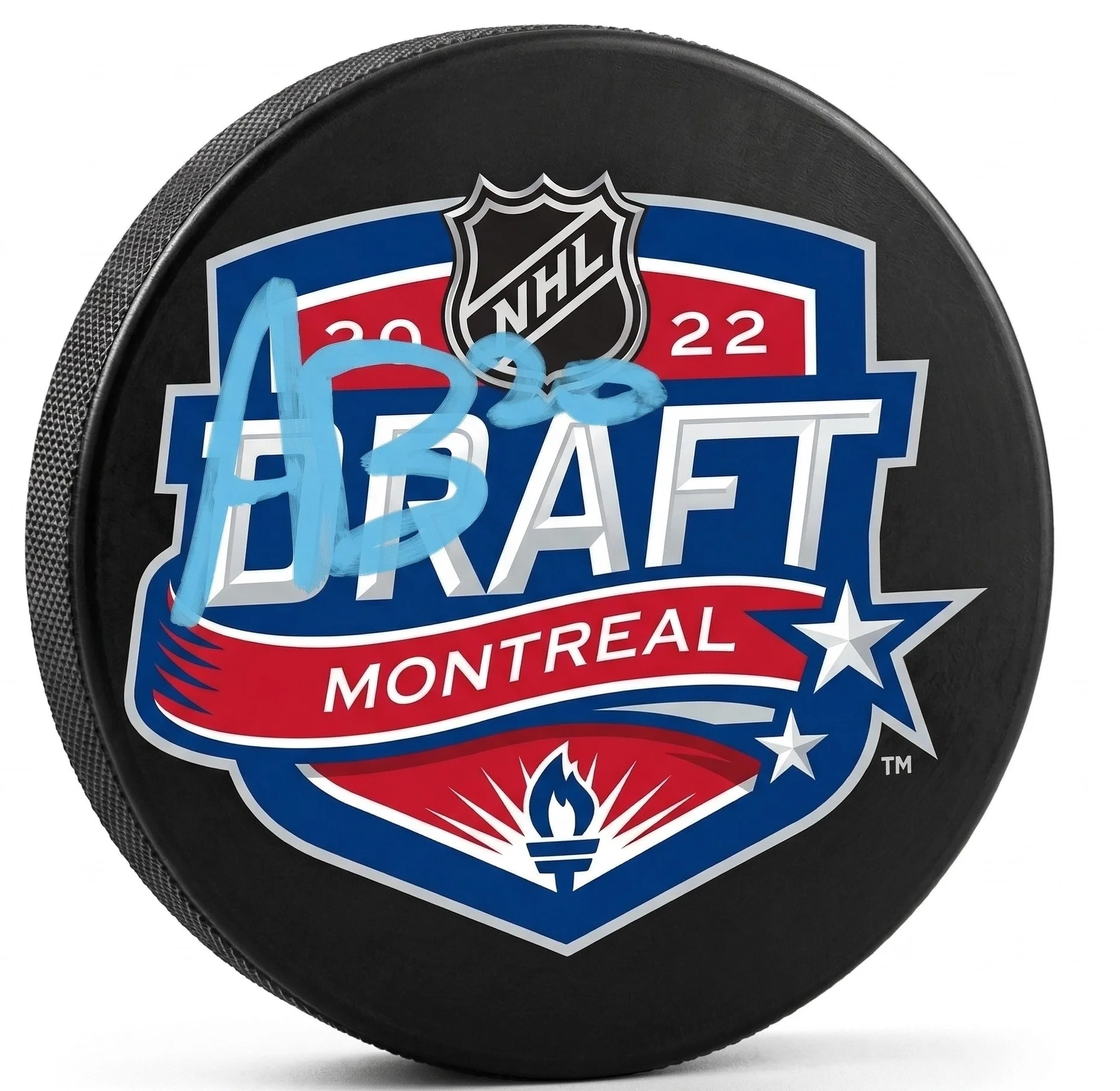 Alex Bump Philadelphia Flyers Autographed 2022 NHL Draft Logo Hockey Puck (Blue Signature)