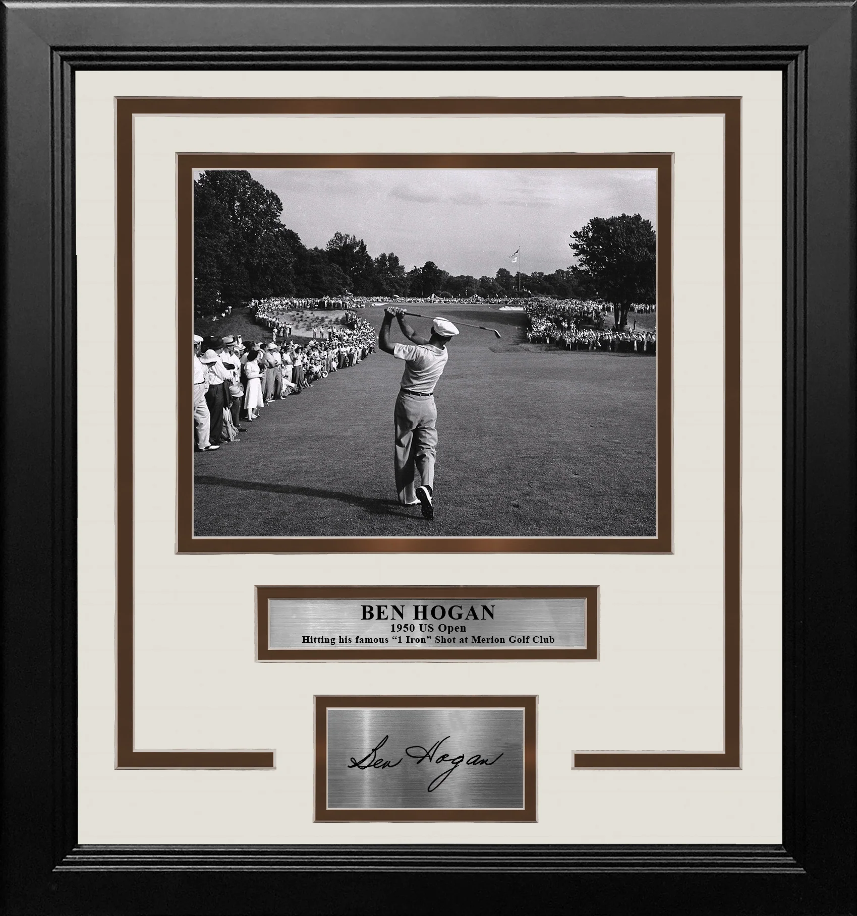 Ben Hogan 1-Iron Shot at the 1950 US Open at Merion Framed Golf Photo with Engraved Autograph - Image 2