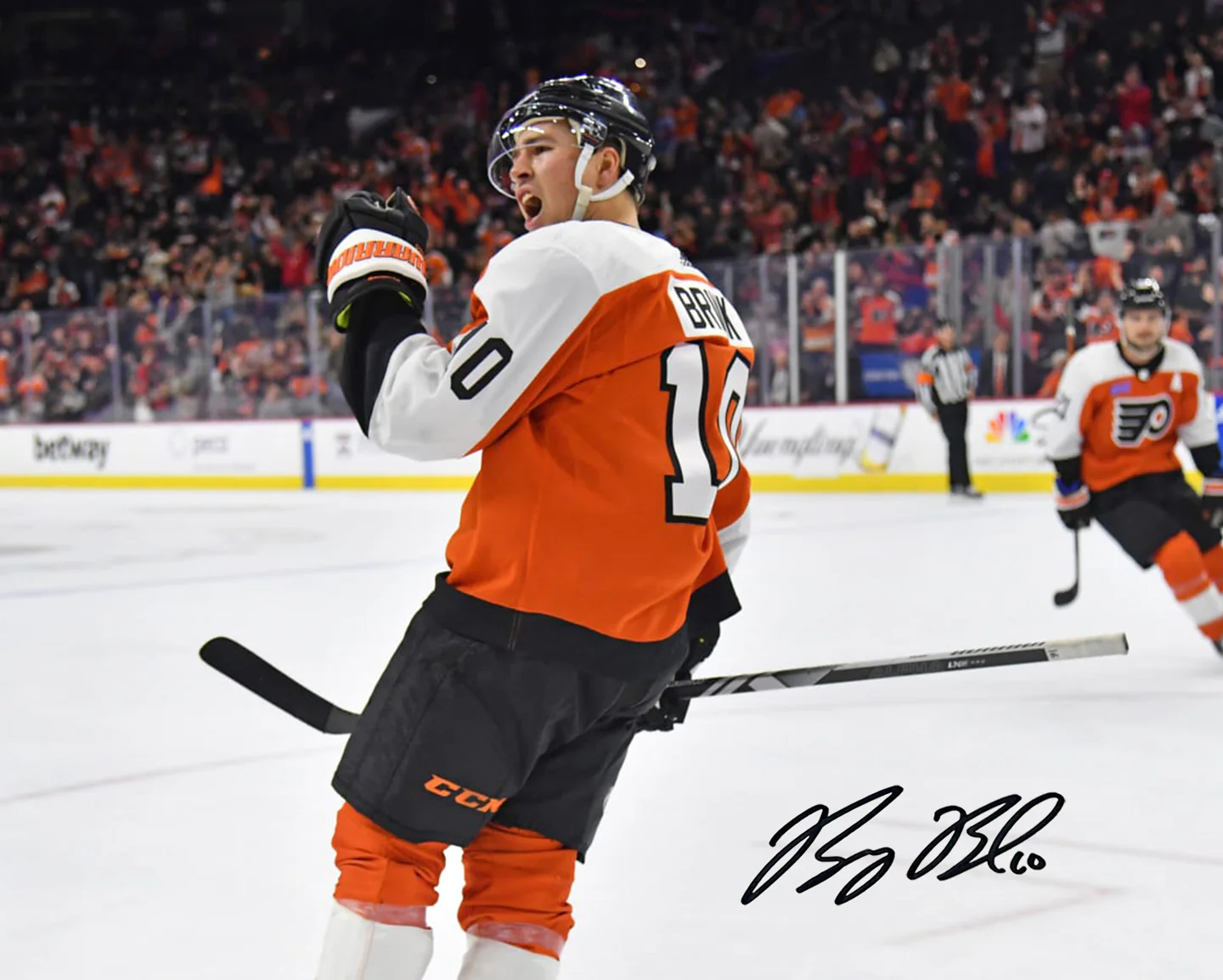 Bobby Brink Fist Pump Autographed Philadelphia Flyers 16" x 20" Hockey Photo
