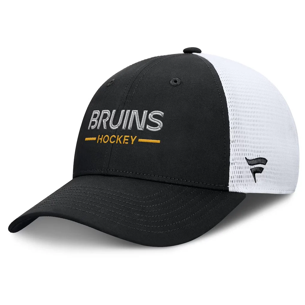 Boston Bruins Authentic Pro Rink Adjustable Trucker Hat - Black/White