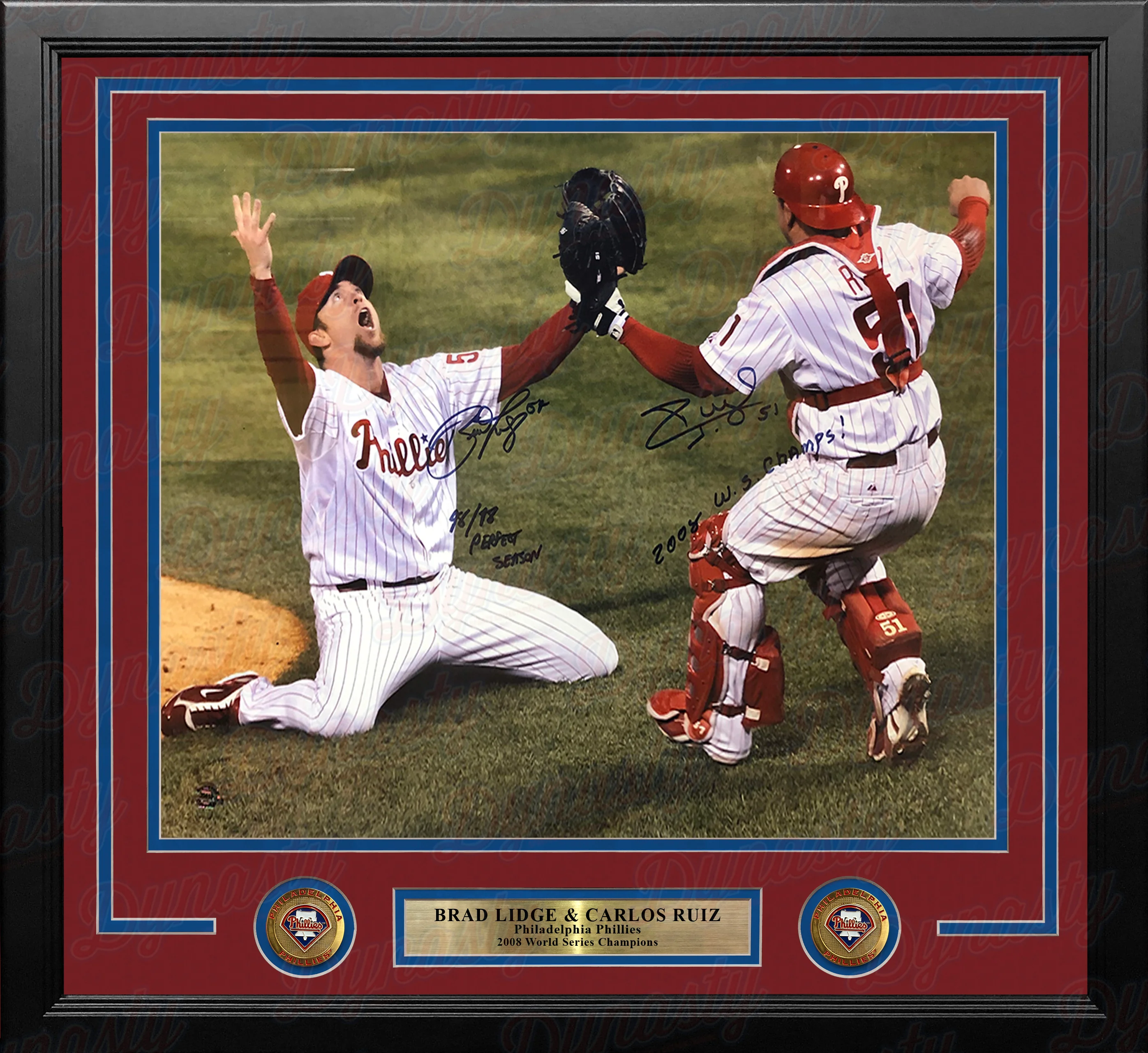 Brad Lidge & Carlos Ruiz Philadelphia Phillies 2008 World Series Champions Baseball Photo Picture Frame - Image 2