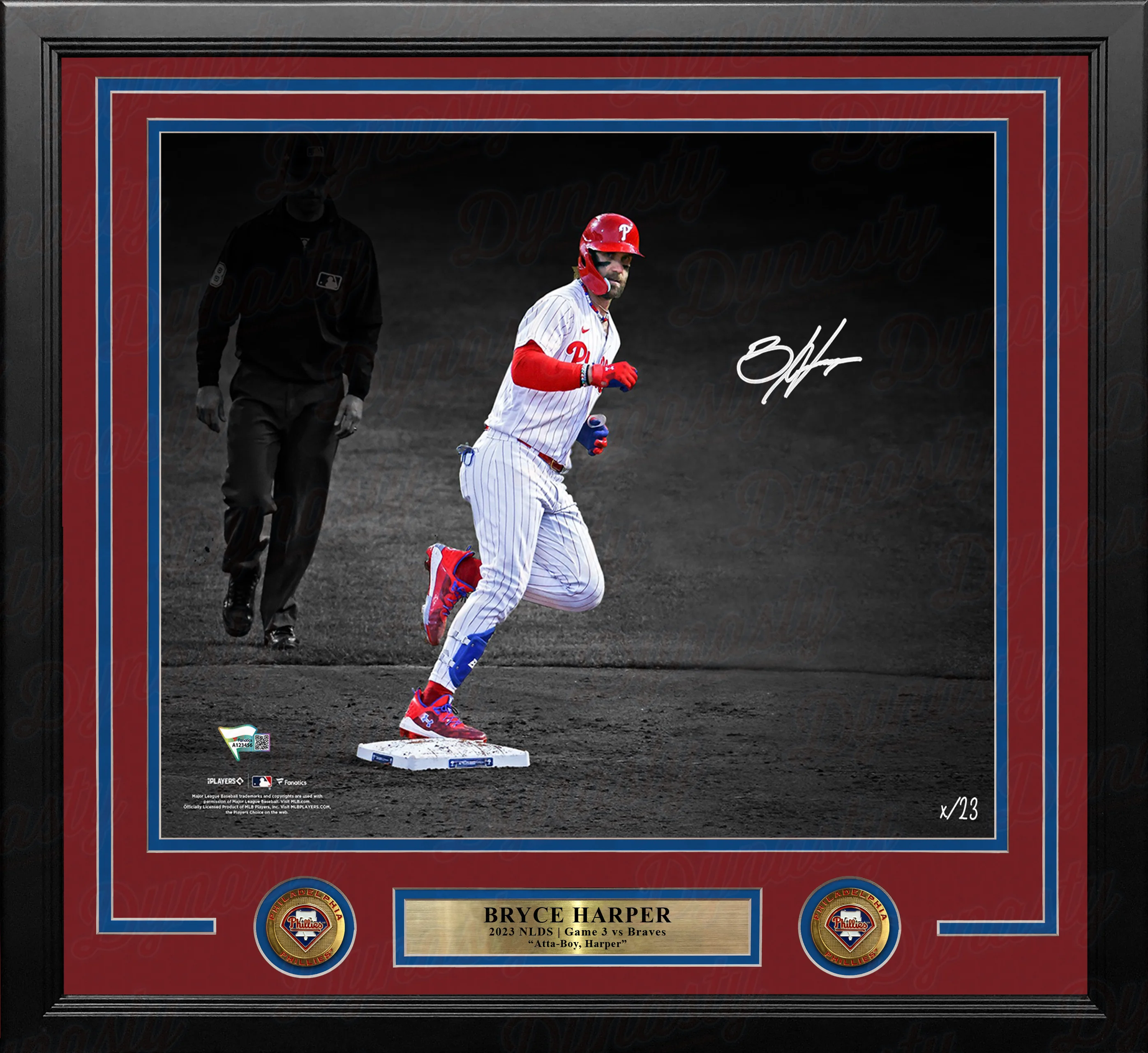 Bryce Harper Stares Down Arcia Philadelphia Phillies Autographed 16" x 20" Framed Blackout Photo - Image 2