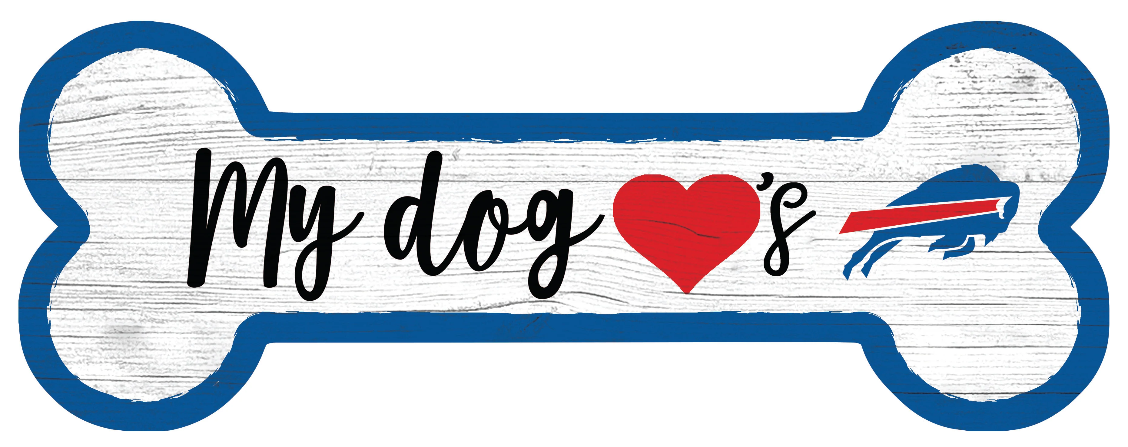 Buffalo Bills Football Dog Bone White Wooden Sign