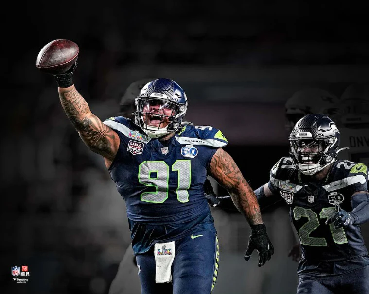Byron Murphy Super Bowl LX Fumble Recovery Seattle Seahawks 8" x 10" Football Photo