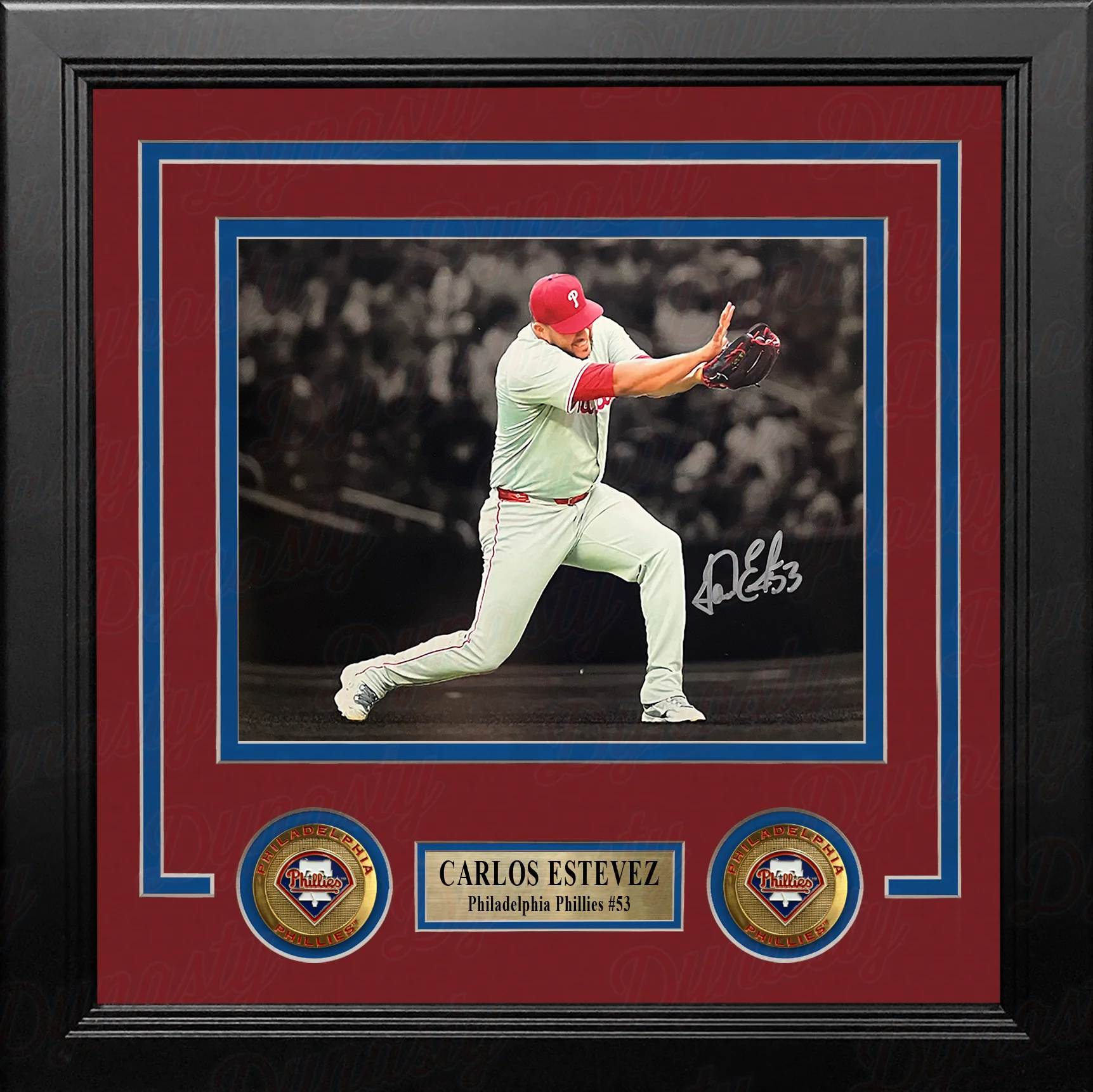 Carlos Estevez Kamehameha Pose Autographed Philadelphia Phillies 8" x 10" Framed Blackout Photo - Image 2