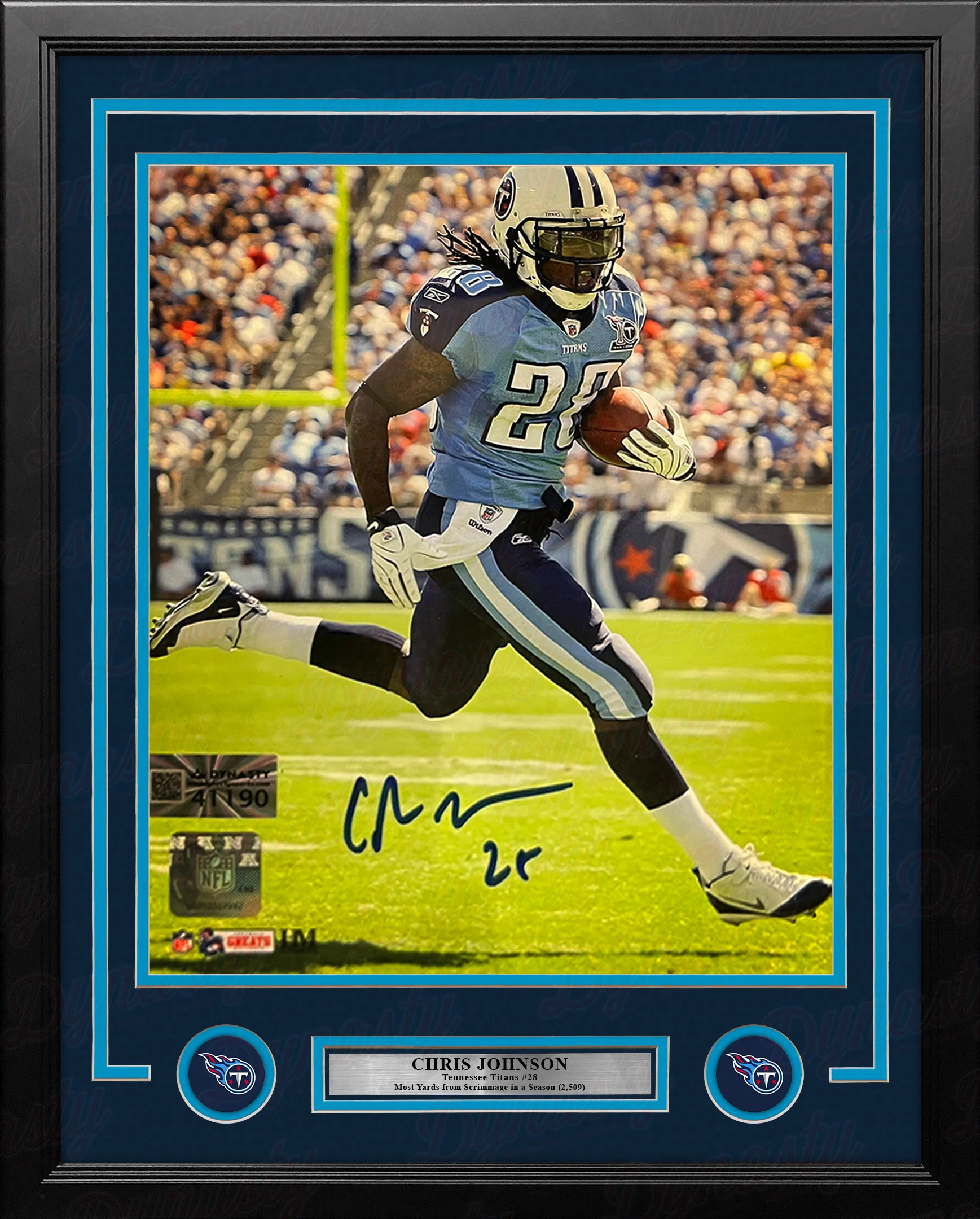 Chris Johnson in Action Tennessee Titans Autographed 11" x 14" Framed Football Photo - Image 2
