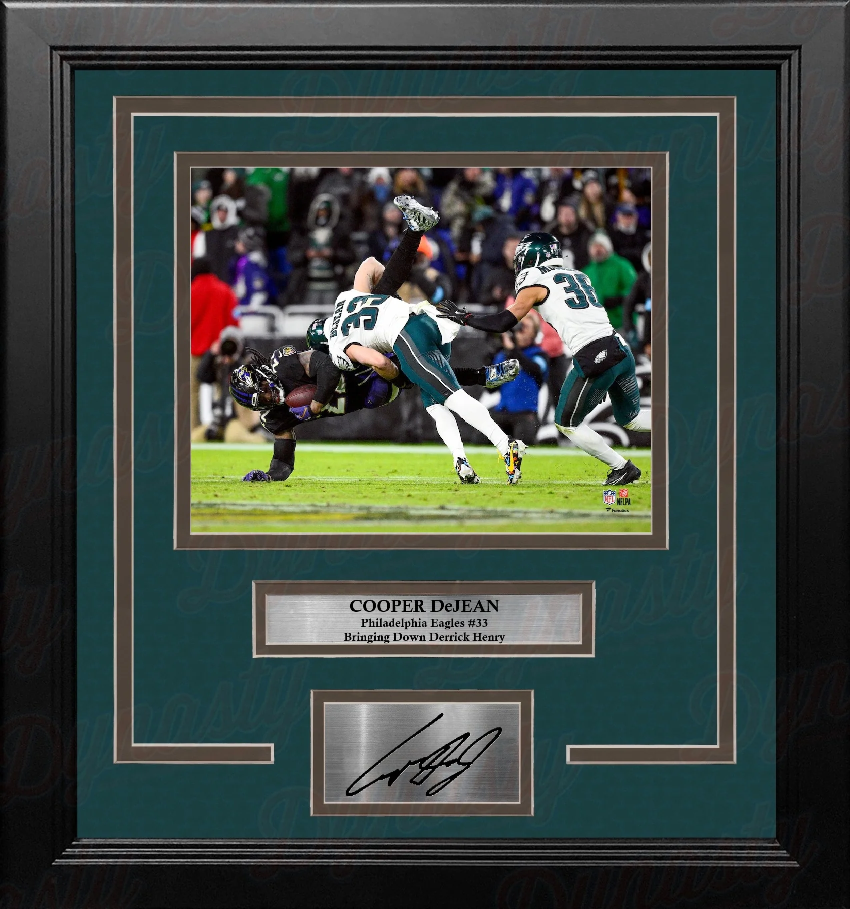 Cooper DeJean Tackles Derrick Henry Philadelphia Eagles 11x14 Framed Photo with Engraved Autograph