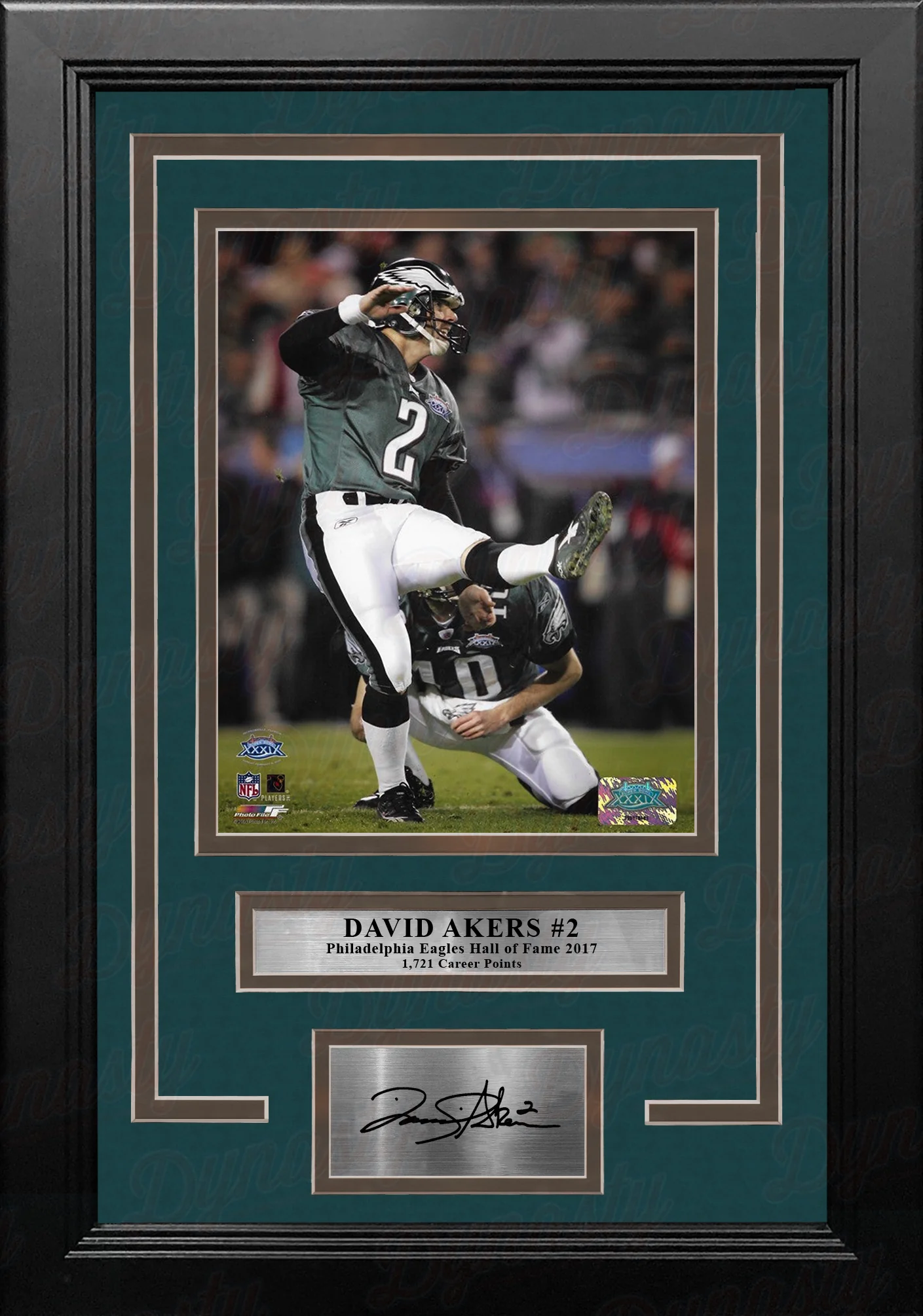 David Akers Super Bowl XXXIX Philadelphia Eagles 8x10 Framed Football Photo with Engraved Autograph - Image 2