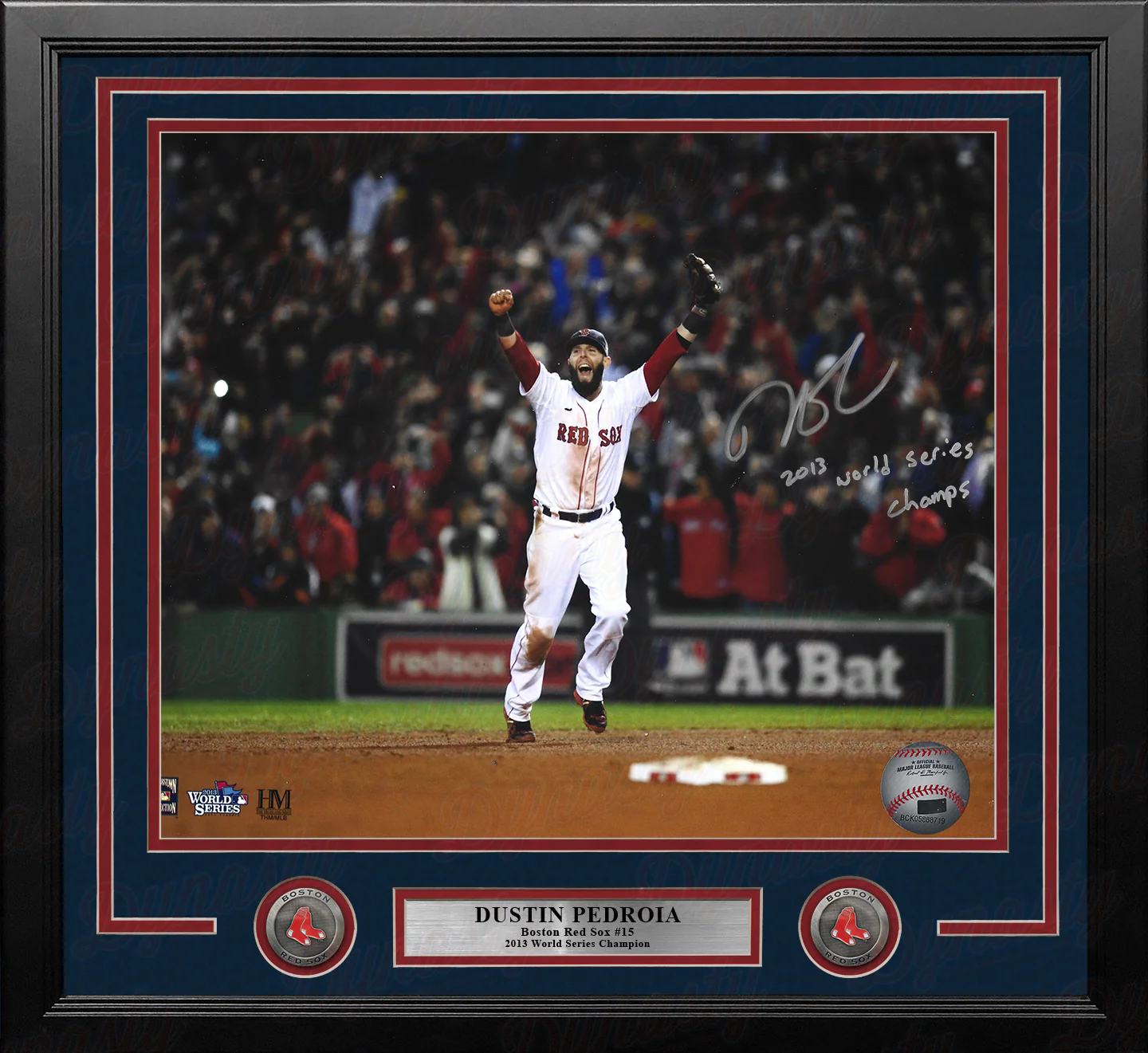 Dustin Pedroia 2013 World Series Boston Red Sox Autographed 16x20 Framed Photo - World Series Champs - Image 2