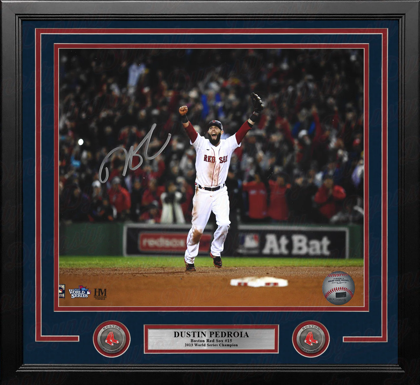 Dustin Pedroia 2013 World Series Celebration Boston Red Sox Autographed 11x14 Framed Baseball Photo - Image 2