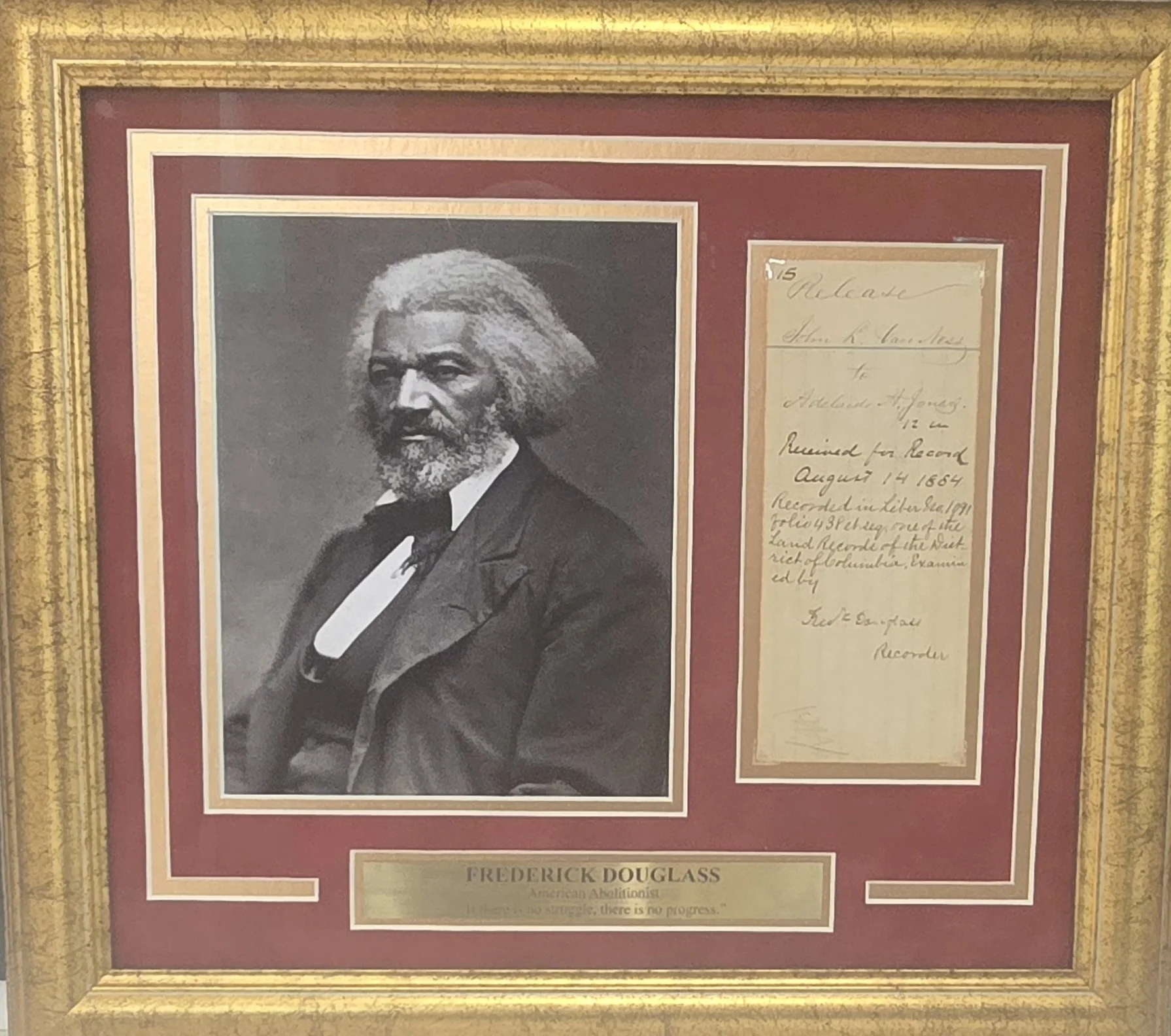 Frederick Douglass Signed & Framed Washington DC Land Grant