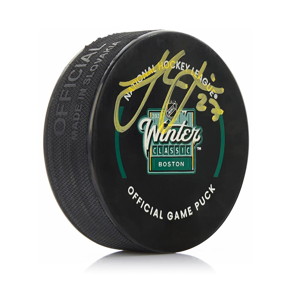 Hampus Lindholm Boston Bruins Autographed 2023 Winter Classic Game Model Puck