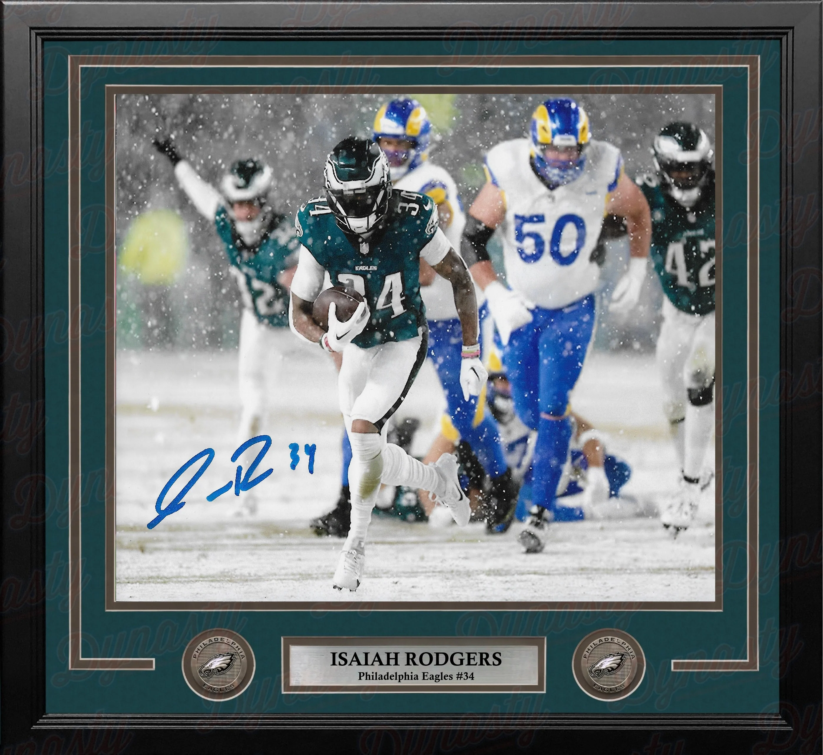 Isaiah Rodgers Snow Bowl Action Philadelphia Eagles Autographed 11" x 14" Framed Football Photo