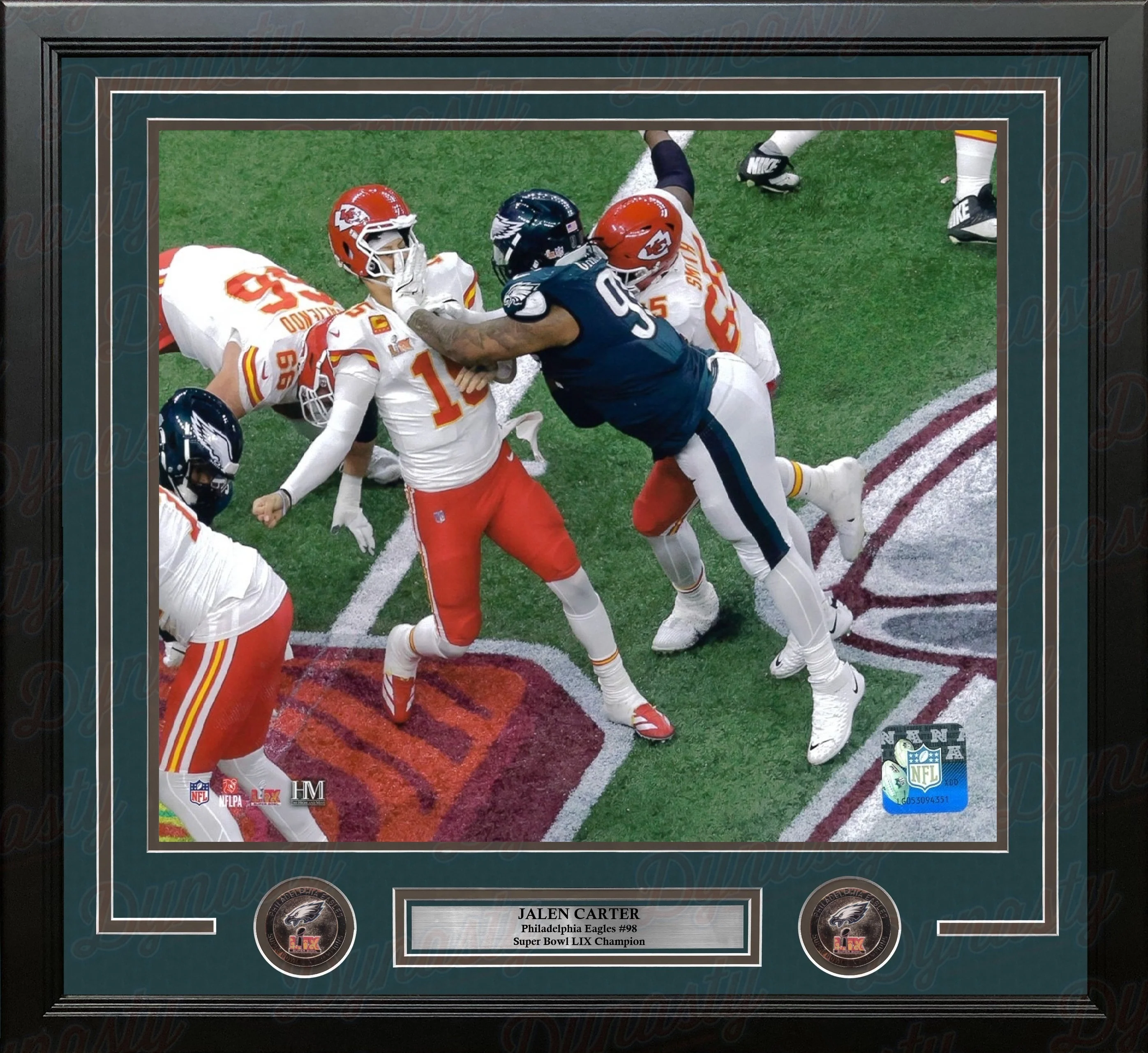 Jalen Carter Hits Mahomes Philadelphia Eagles 11" x 14" Framed Super Bowl LIX Football Photo