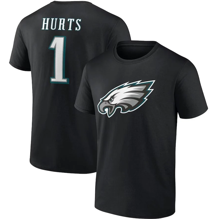 Jalen Hurts Philadelphia Eagles Icon Player Name & Number T-Shirt - Black