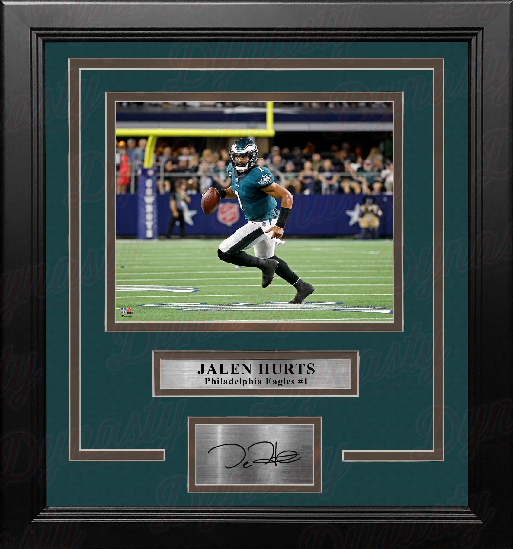 Jalen Hurts Running Action Philadelphia Eagles 16x20 Framed Football Photo with Engraved Autograph