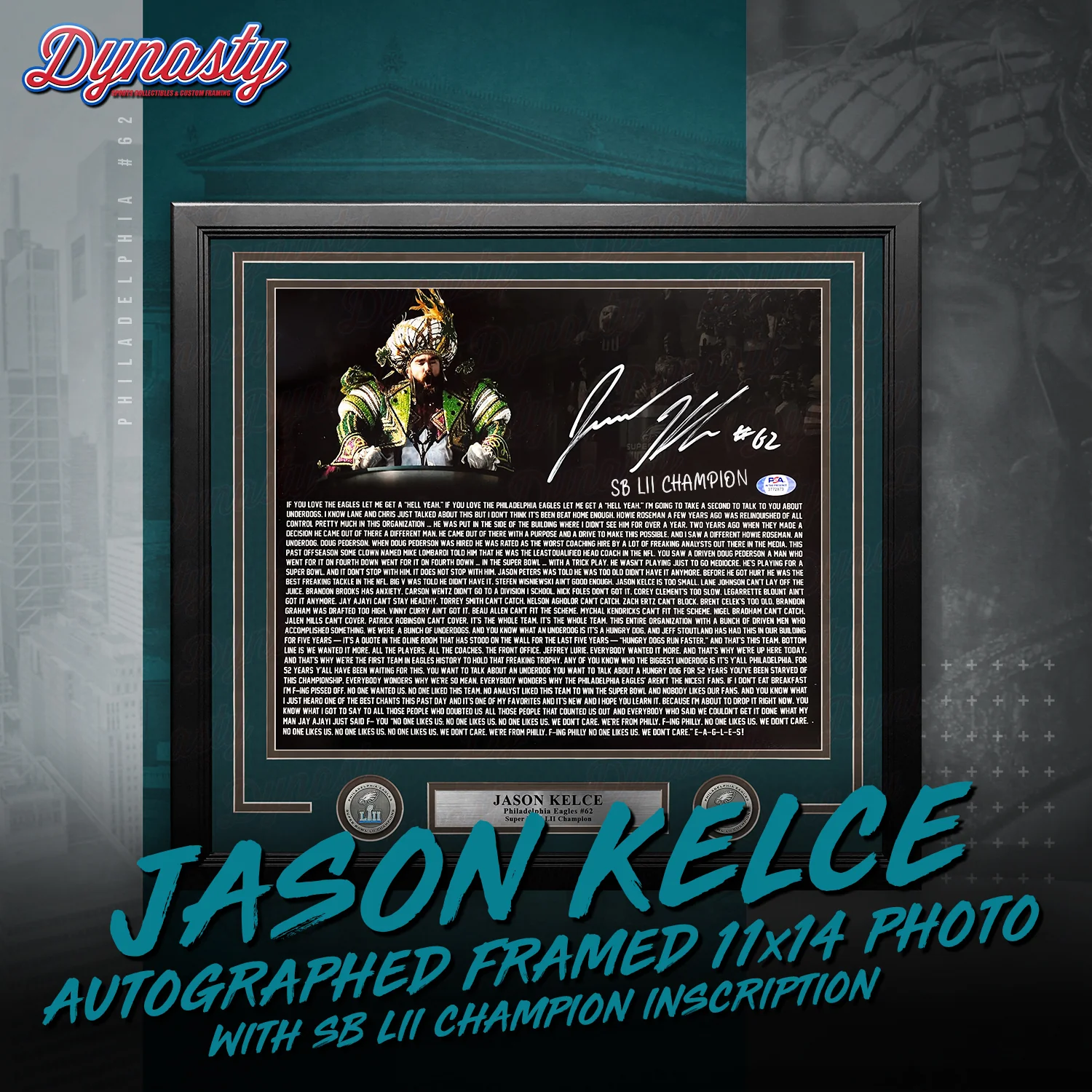 Jason Kelce Autographed Parade Speech Text Framed Photo | Retirement Pre-Sale Opportunity - Image 9
