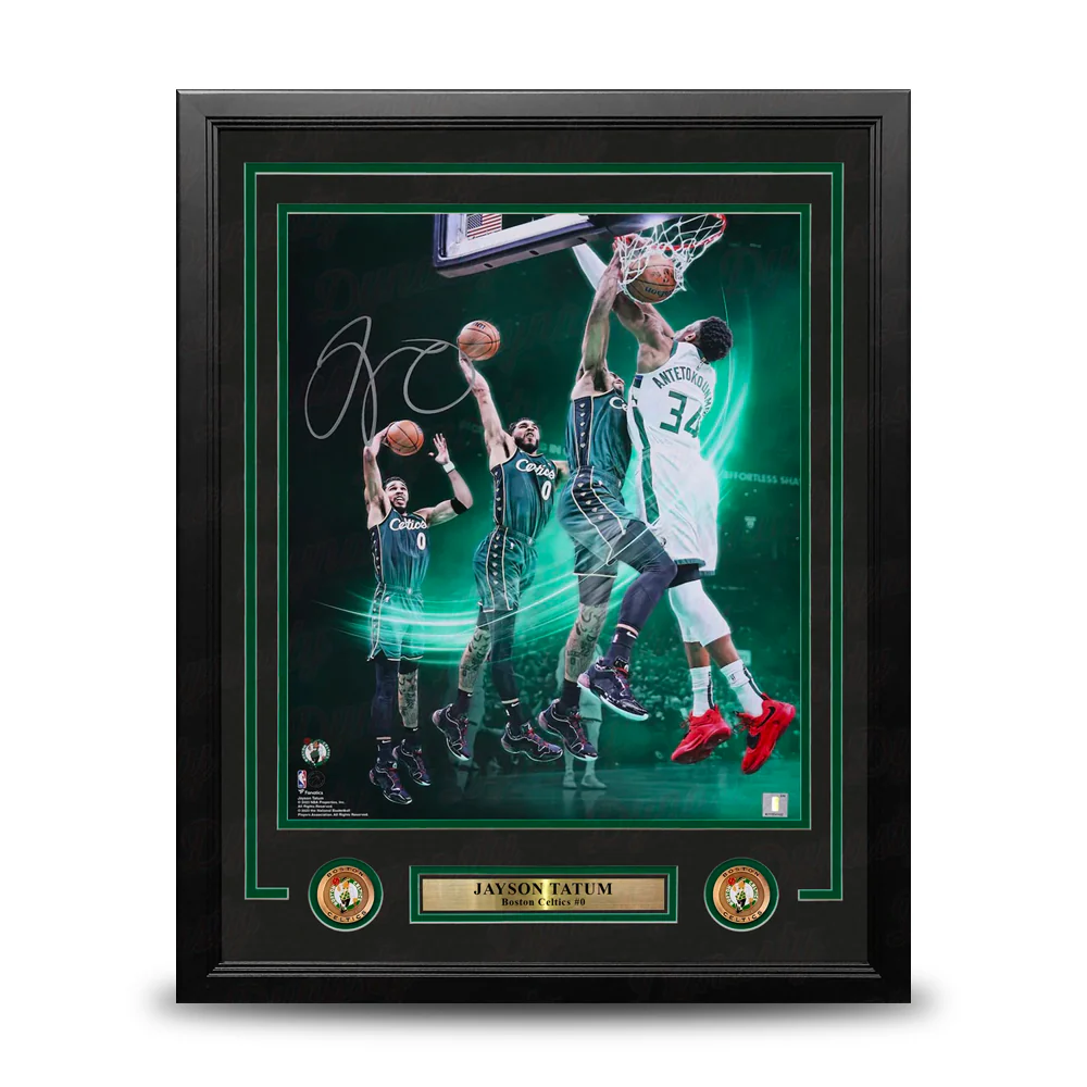 Jayson Tatum Slam Dunk v. Bucks Boston Celtics Autographed 16x20 Framed Basketball Progression Photo