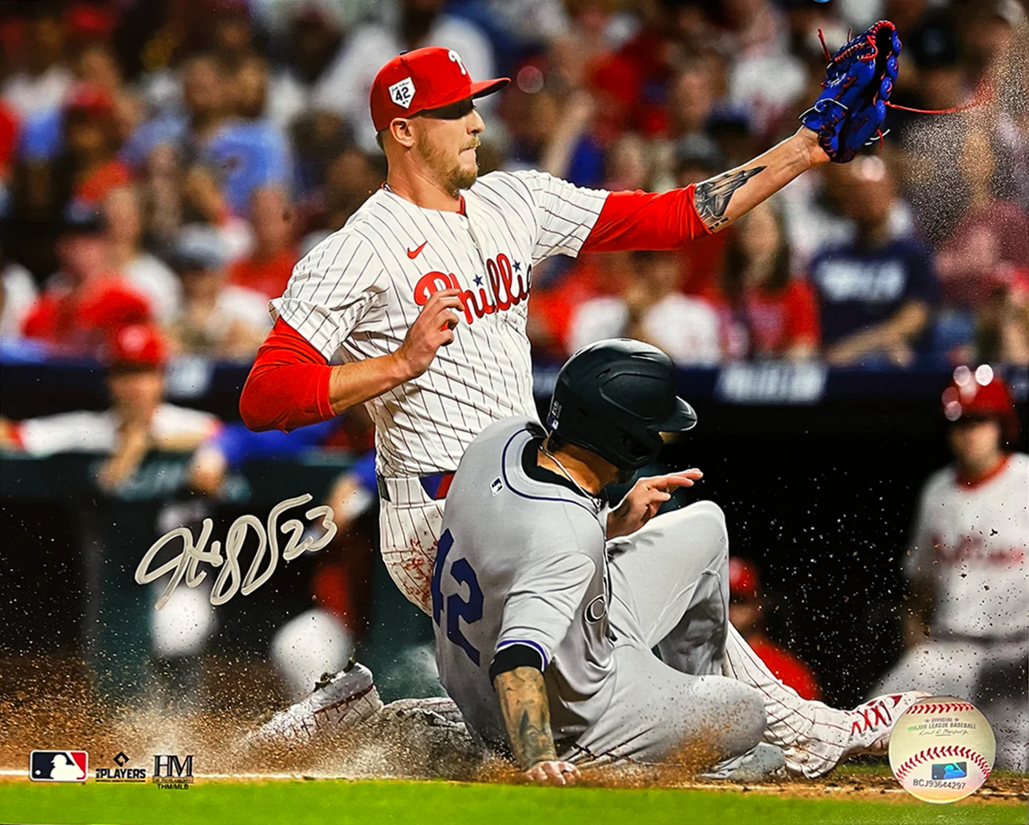 Jeff Hoffman Play at the Plate Philadelphia Phillies Autographed 16" x 20" Baseball Photo - Image 2