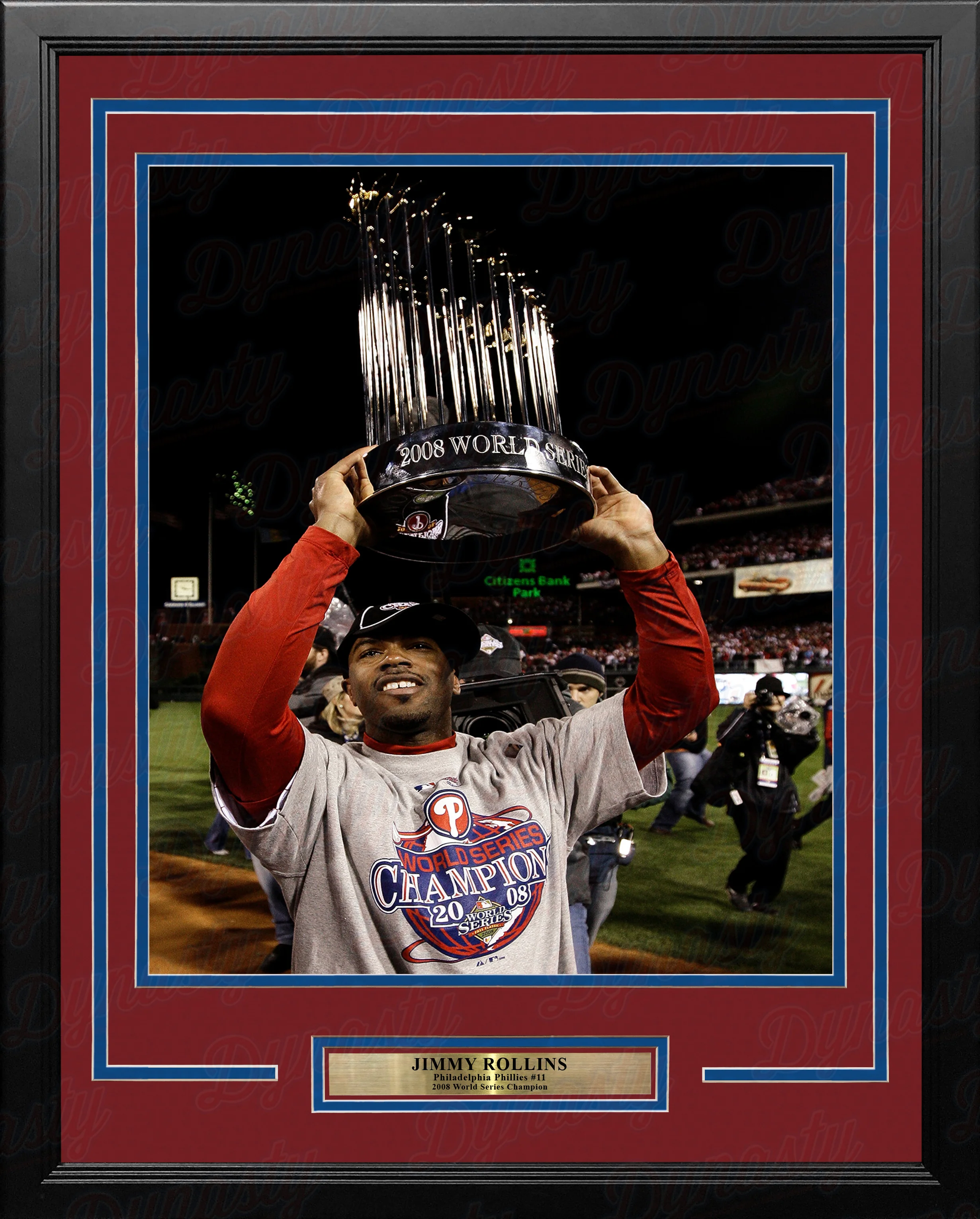 Jimmy Rollins 2008 World Series Trophy Philadelphia Phillies Framed Baseball Photo - Image 2