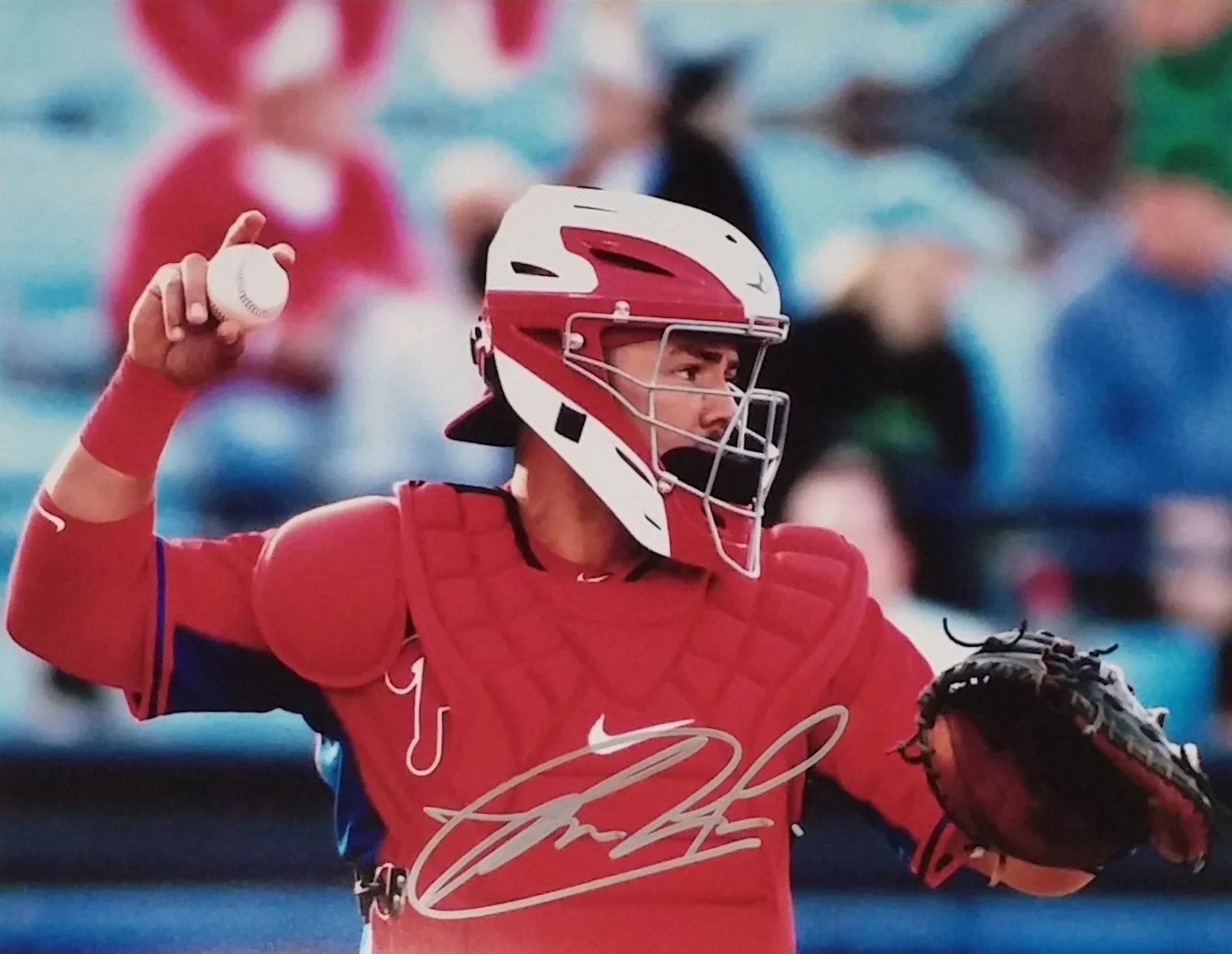 Jorge Alfaro Mask Autographed Philadelphia Phillies 16" x 20" Baseball Photo