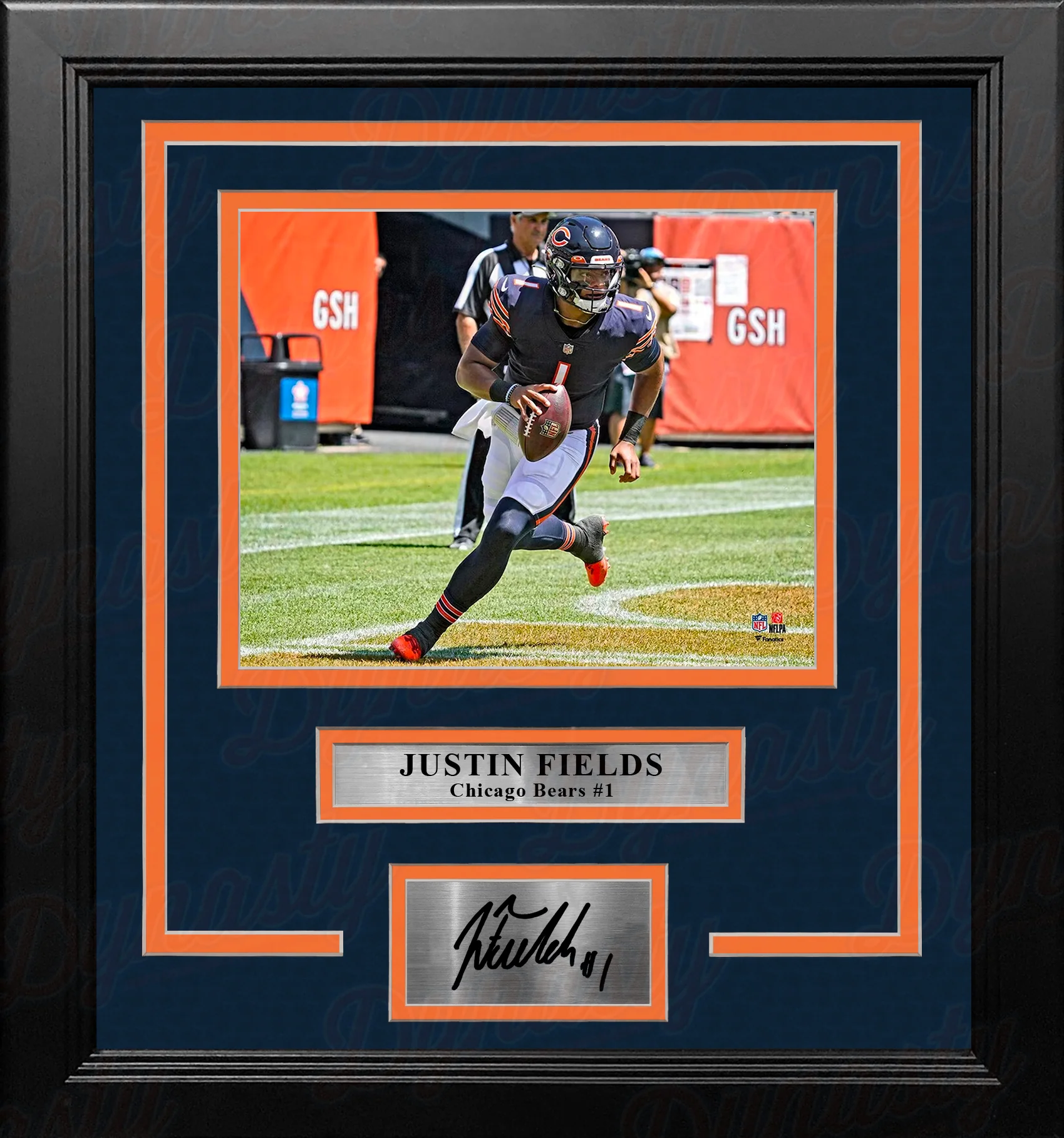 Justin Fields on the Run Chicago Bears 8" x 10" Framed Football Photo with Engraved Autograph