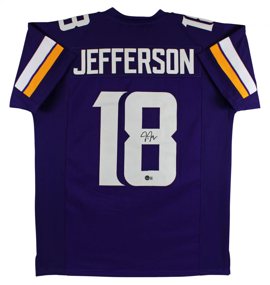 Justin Jefferson Minnesota Vikings Autographed Purple Football Jersey - Beckett Authenticated