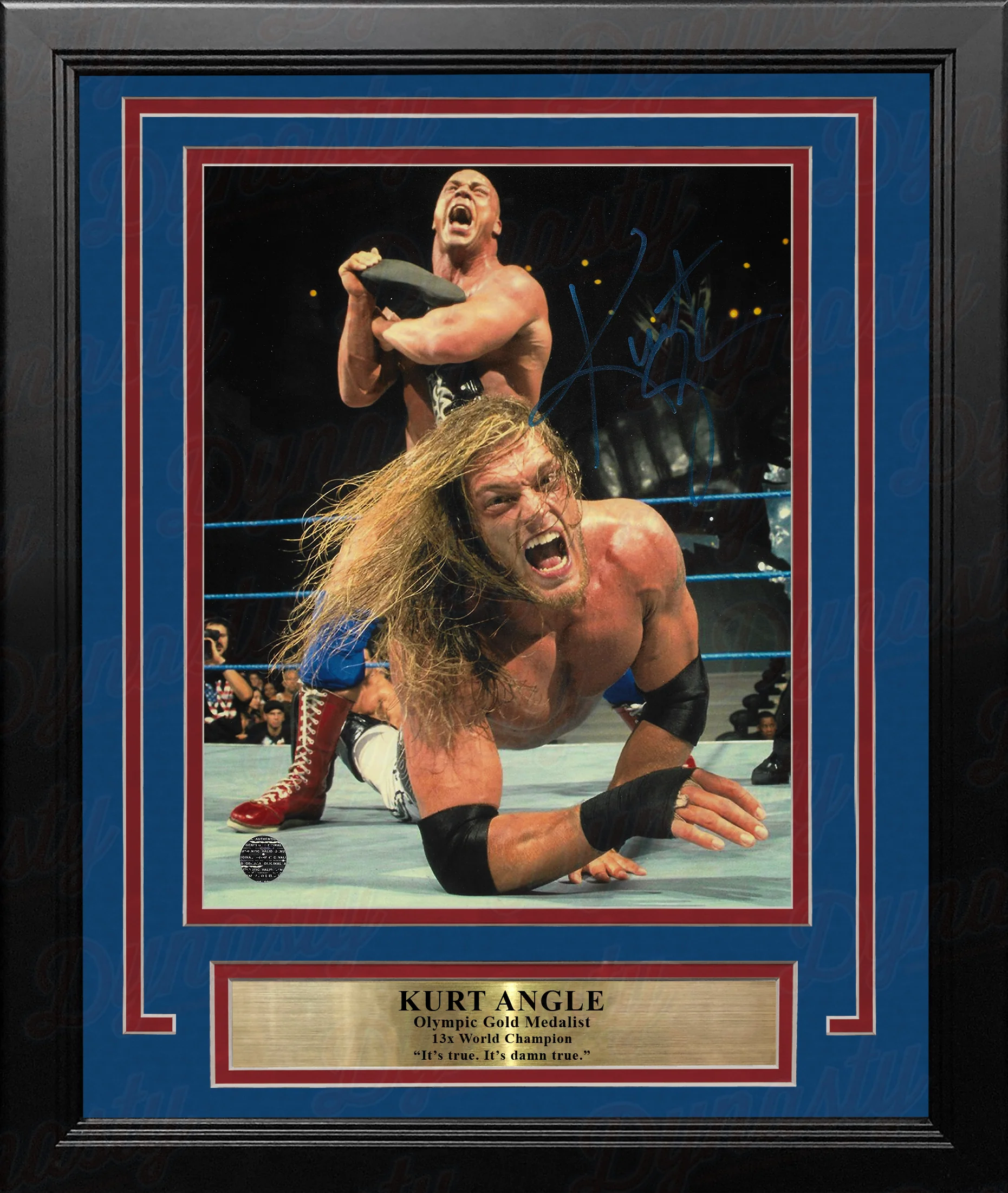 Kurt Angle Ankle Locks Edge Autographed WWE Wrestling 8" x 10" Framed Photo