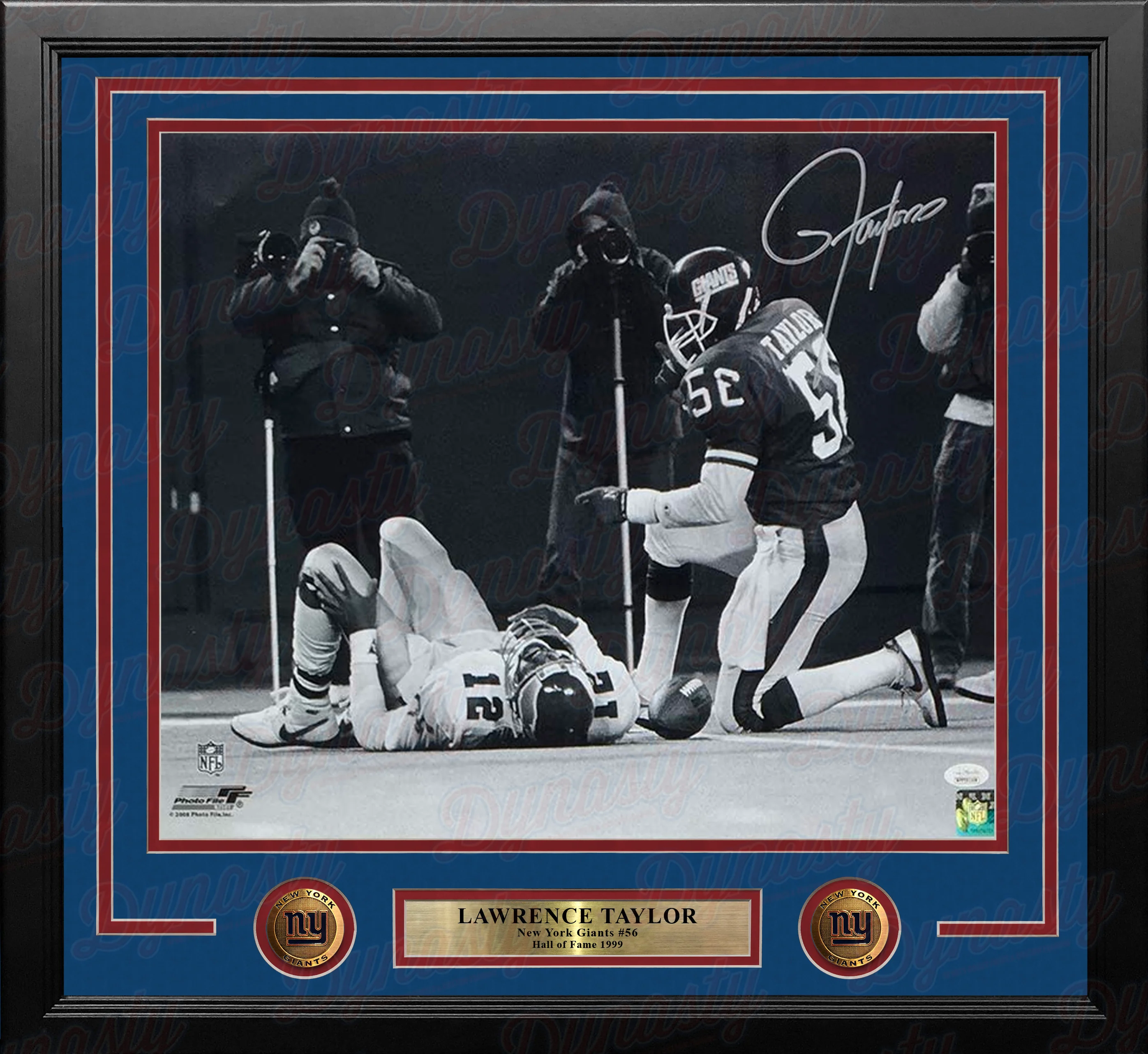 Lawrence Taylor Taunts Cunningham New York Giants Autographed 16" x 20" Framed Football Photo