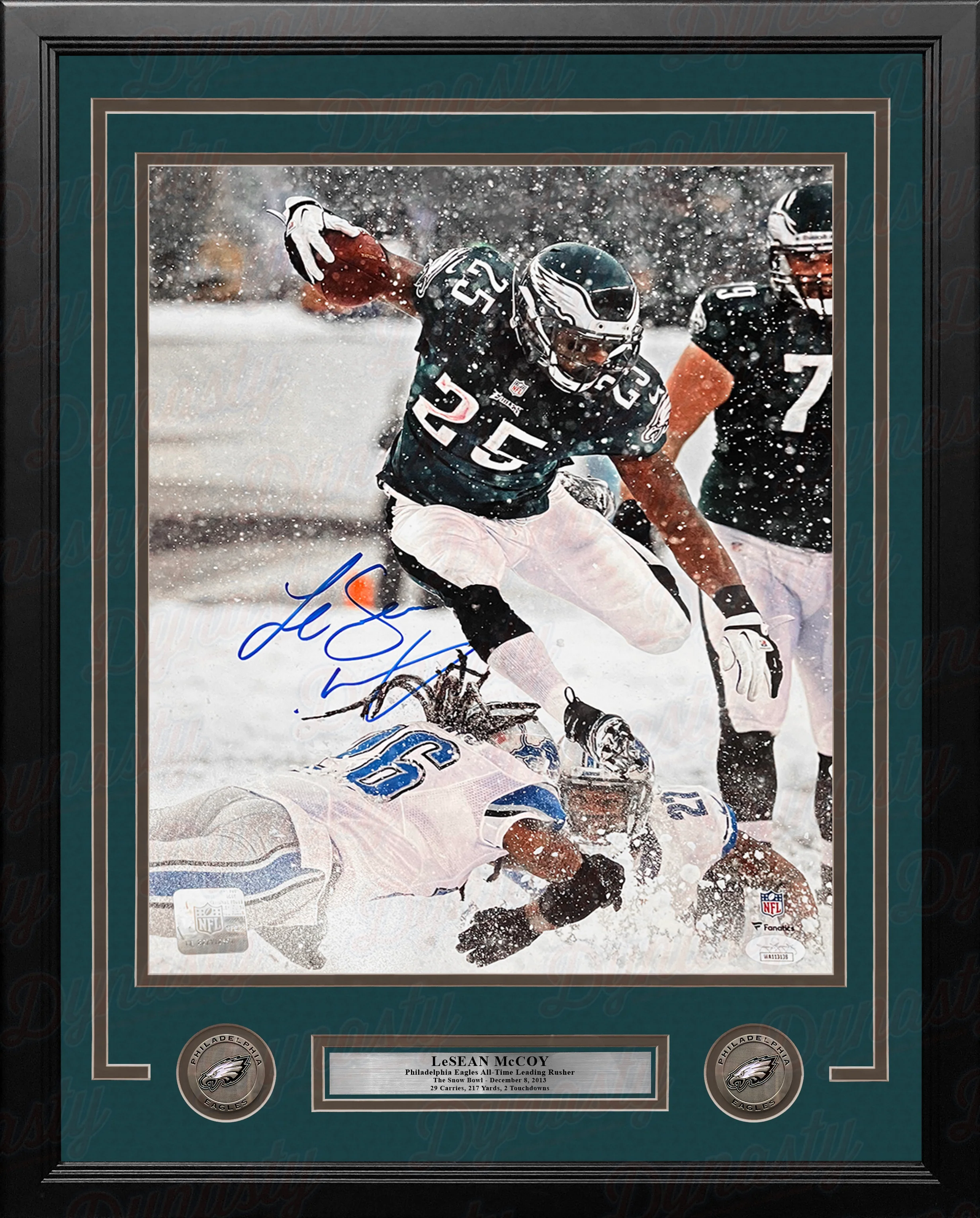 LeSean McCoy Snow Bowl Leap Philadelphia Eagles Autographed 11" x 14" Framed Football Photo - Image 2