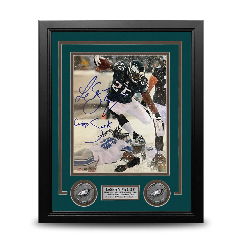 LeSean McCoy Snow Bowl Philadelphia Eagles Autographed 8" x 10" Framed Photo Inscribed Cowboys Suck