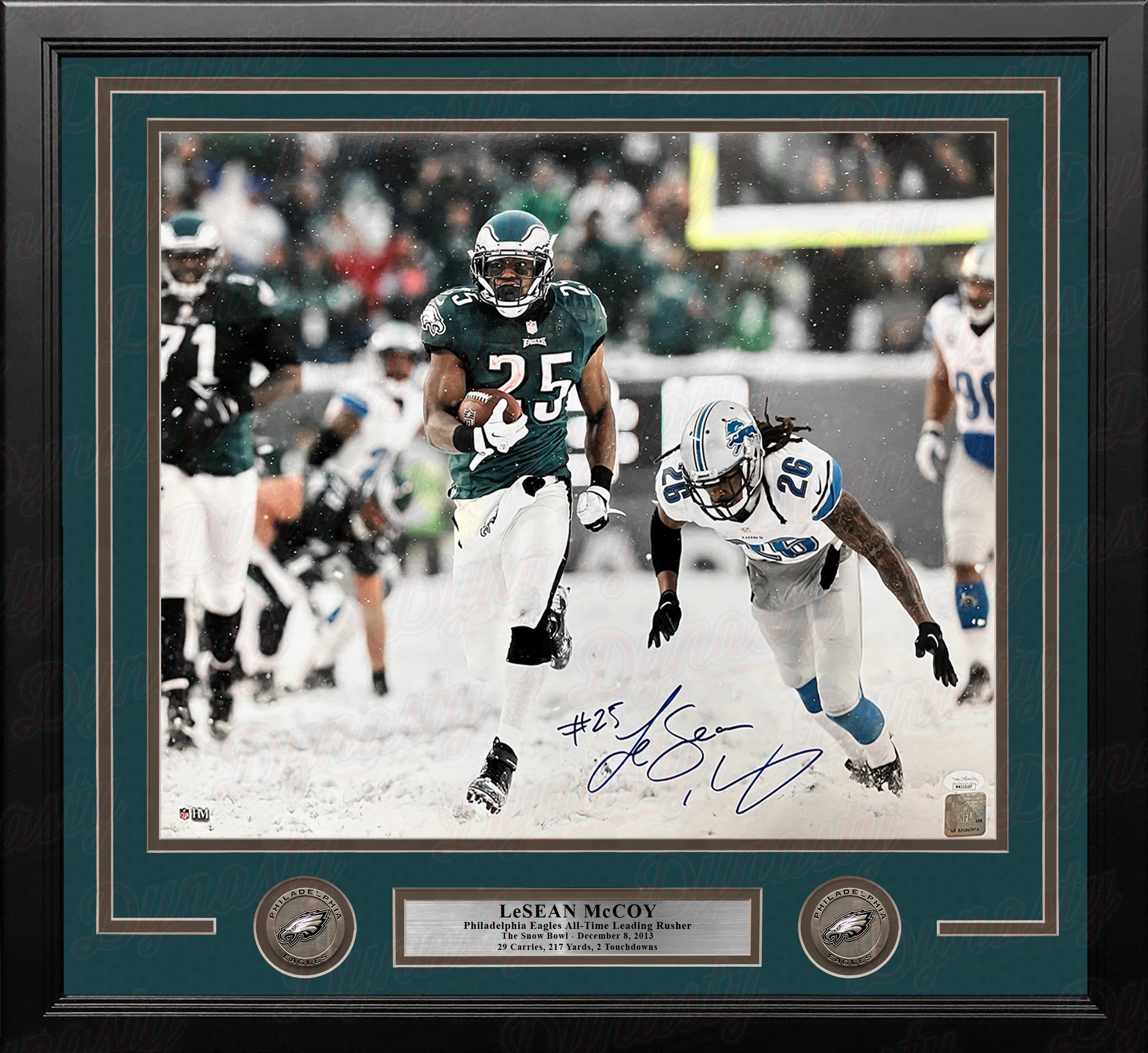 LeSean McCoy Snow Bowl Run Philadelphia Eagles Autographed 16" x 20" Framed Football Photo - Image 2