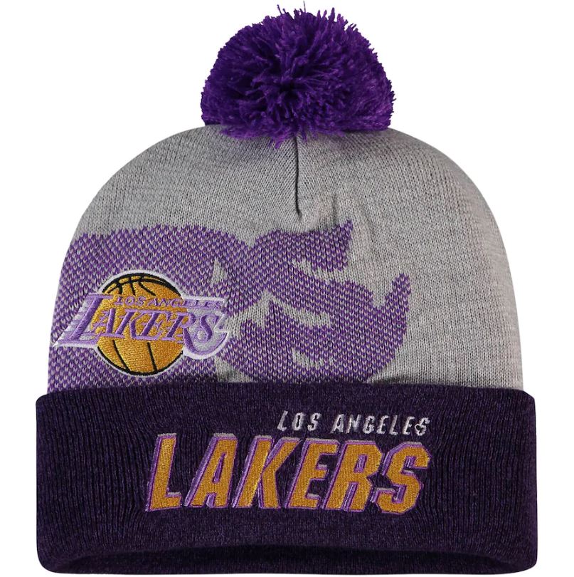 Los Angeles Lakers Mitchell & Ness Gray Hardwood Classics Draft Cuffed Knit Hat with Pom