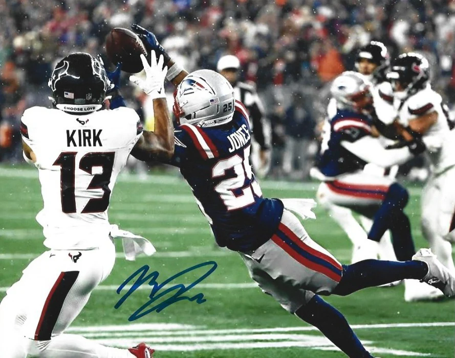 Marcus Jones Picks Off Stroud New England Patriots Autographed 11" x 14" Football Photo