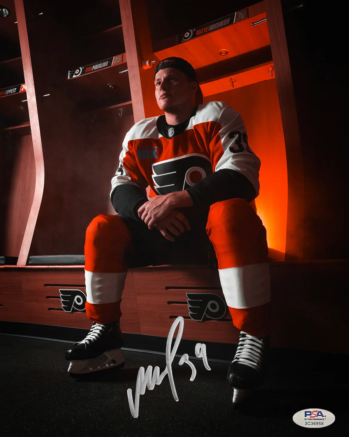 Matvei Michkov in the Locker Room Philadelphia Flyers Autographed 16" x 20" Hockey Photo - Image 2