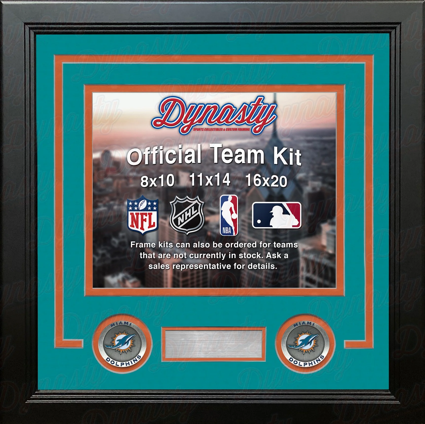 Miami Dolphins Teal Custom NFL Football 16x20 Picture Frame Kit