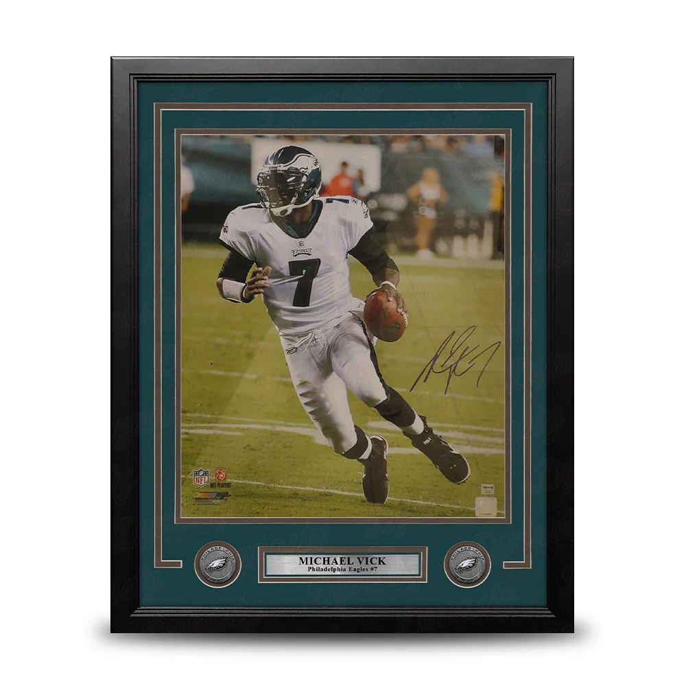 Michael Vick in White Philadelphia Eagles Autographed 16" x 20" Framed Football Photo