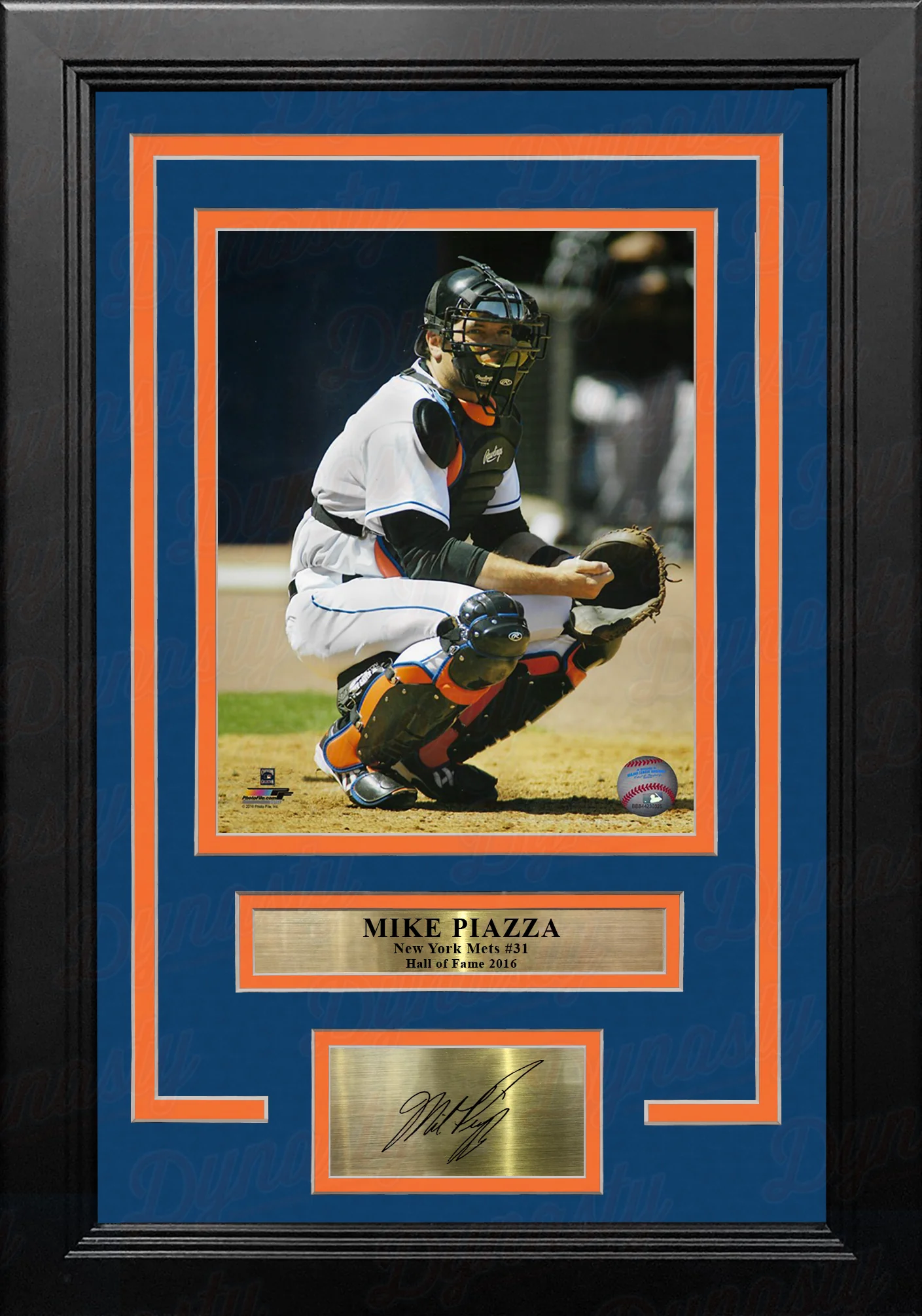 Mike Piazza Catching Action 8"x 10" Framed Baseball Photo with Engraved Autograph - Image 2