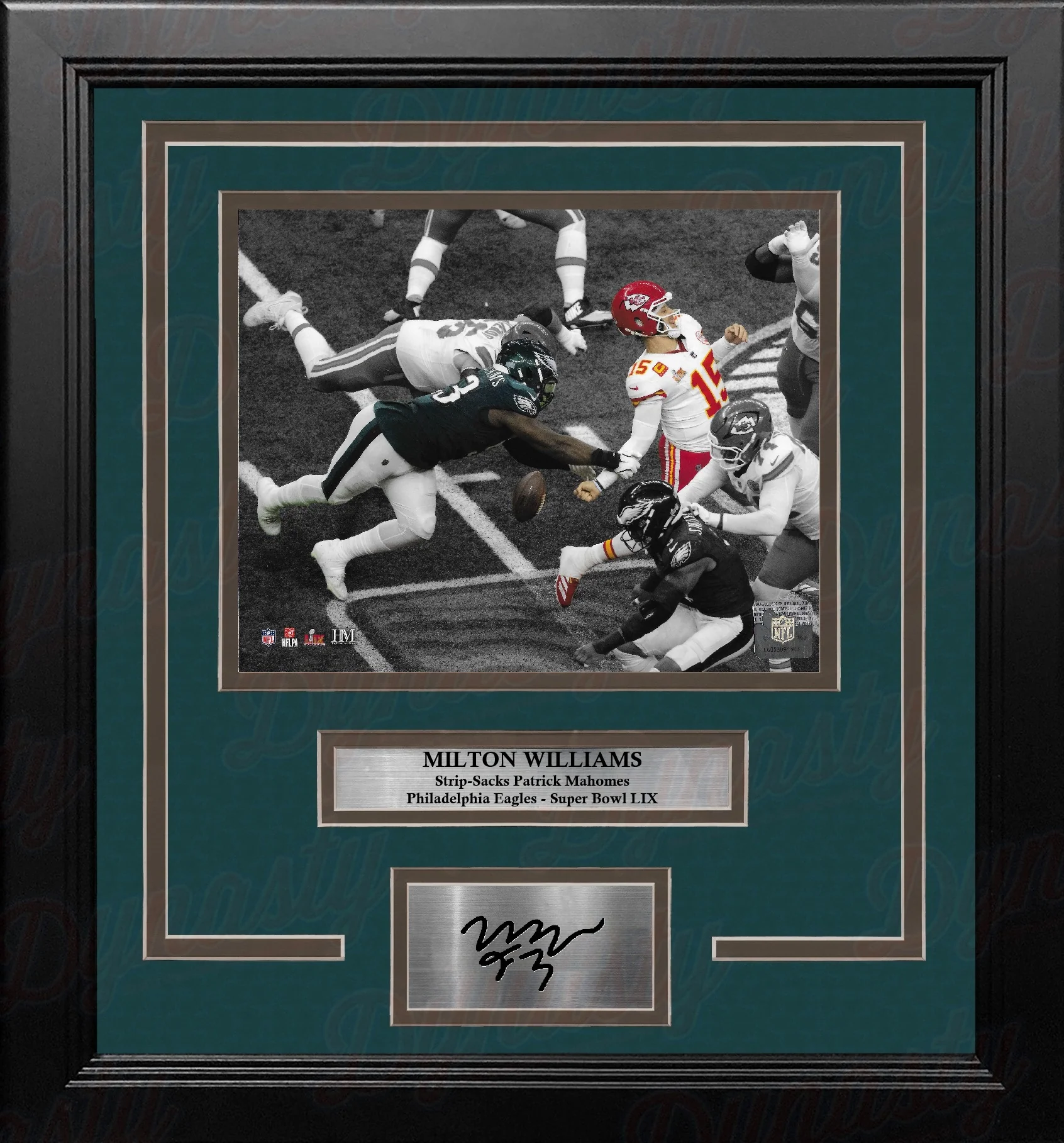 Milton Williams Sacks Mahomes Philadelphia Eagles 11x14 SB LIX Framed Photo with Engraved Autograph