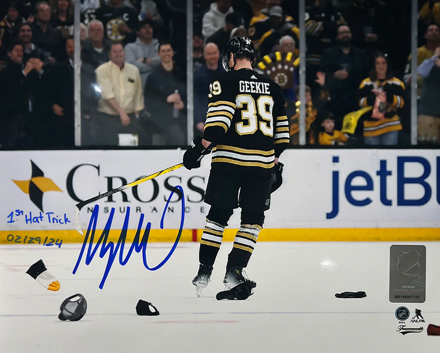 Morgan Geekie Hat Trick Boston Bruins Autographed 11" x 14" Hockey Photo - 1st Hat Trick - Image 2