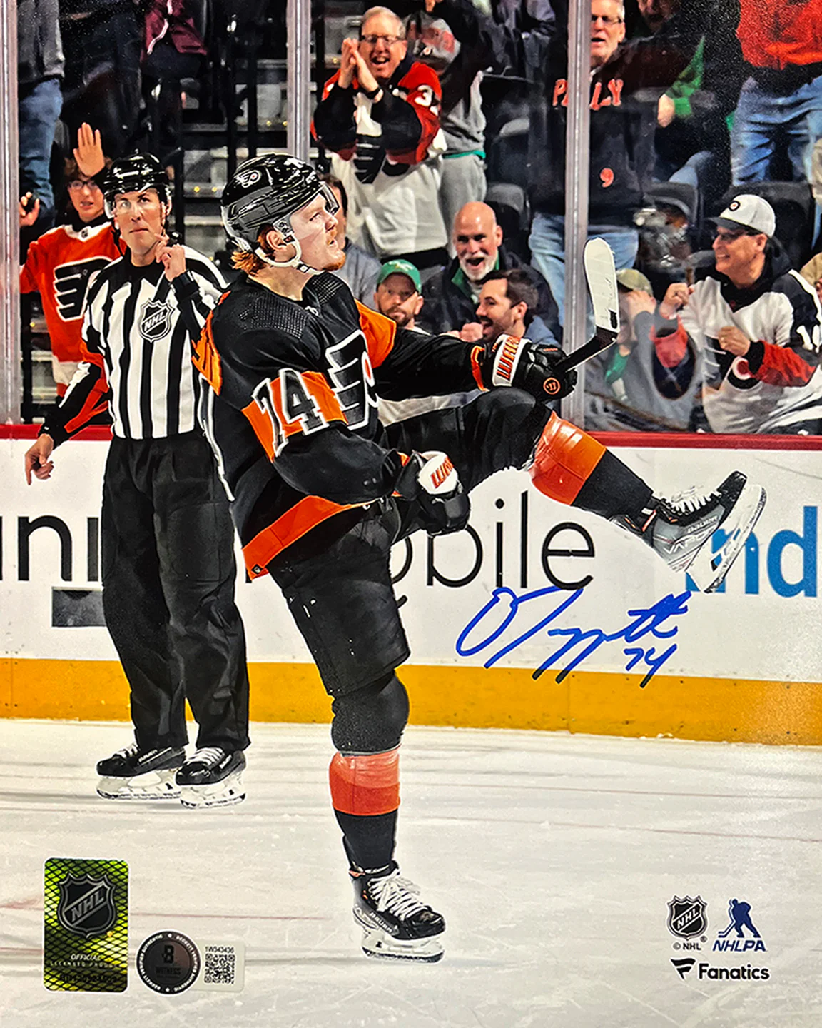 Owen Tippett Goal Celebration Philadelphia Flyers Autographed 16" x 20" Hockey Photo - Image 2