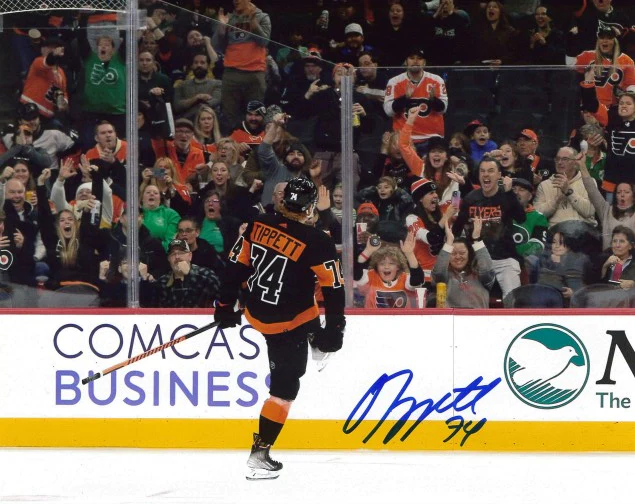 Owen Tippett in Black Philadelphia Flyers Autographed 16" x 20" Hockey Photo