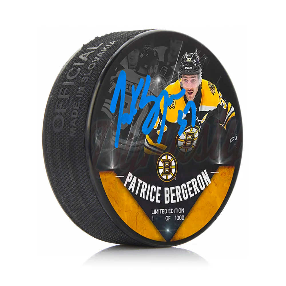 Patrice Bergeron Boston Bruins Autographed Player Photo Hockey Puck