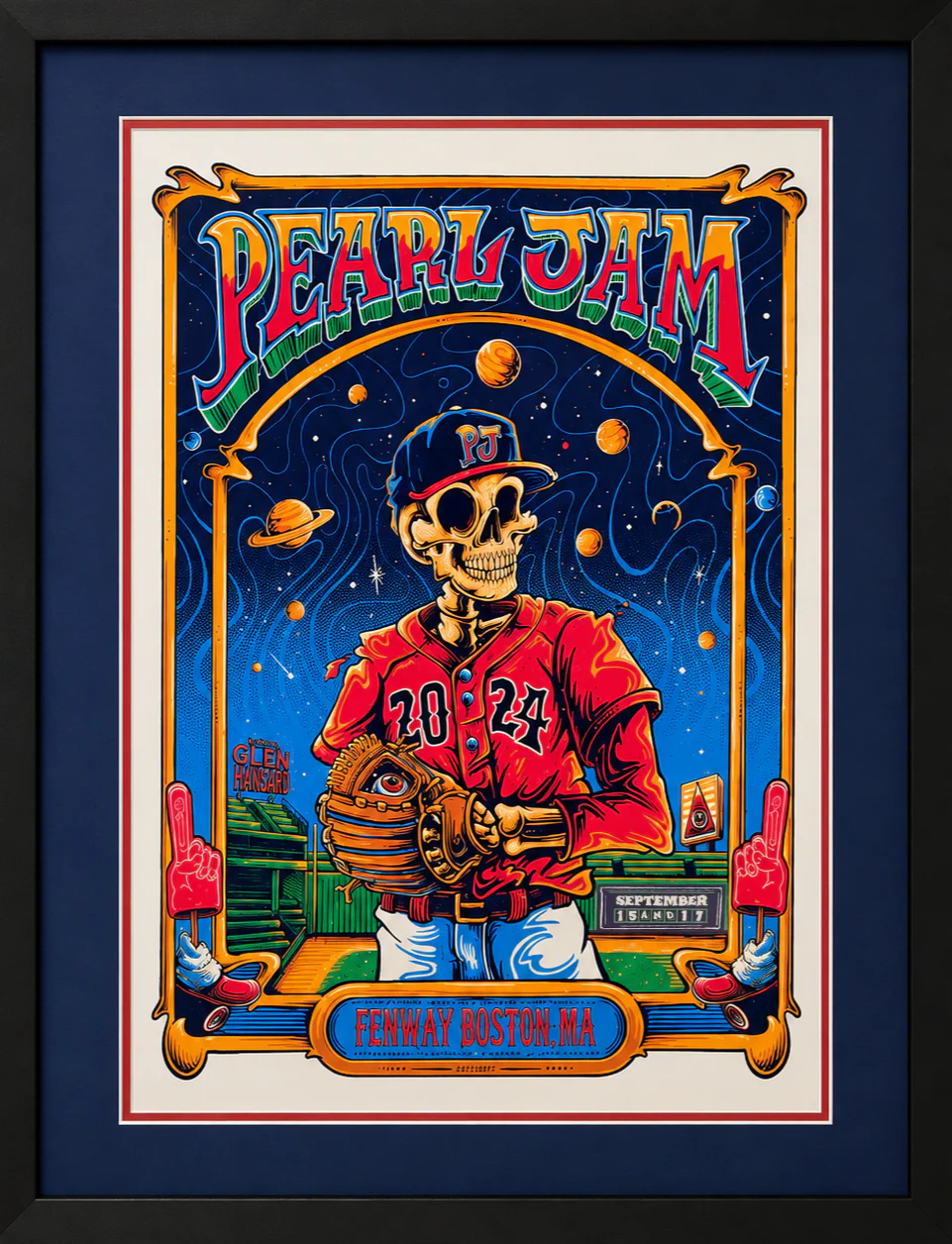 Pearl Jam Boston Fenway Framed Poster 09-15/17-2024 Helen Kennedy