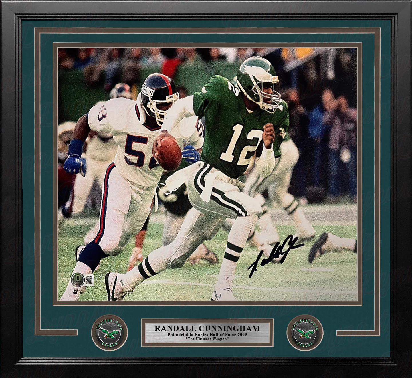 Randall Cunningham Running v. the Giants Philadelphia Eagles Autographed 16x20 Framed Football Photo - Image 2