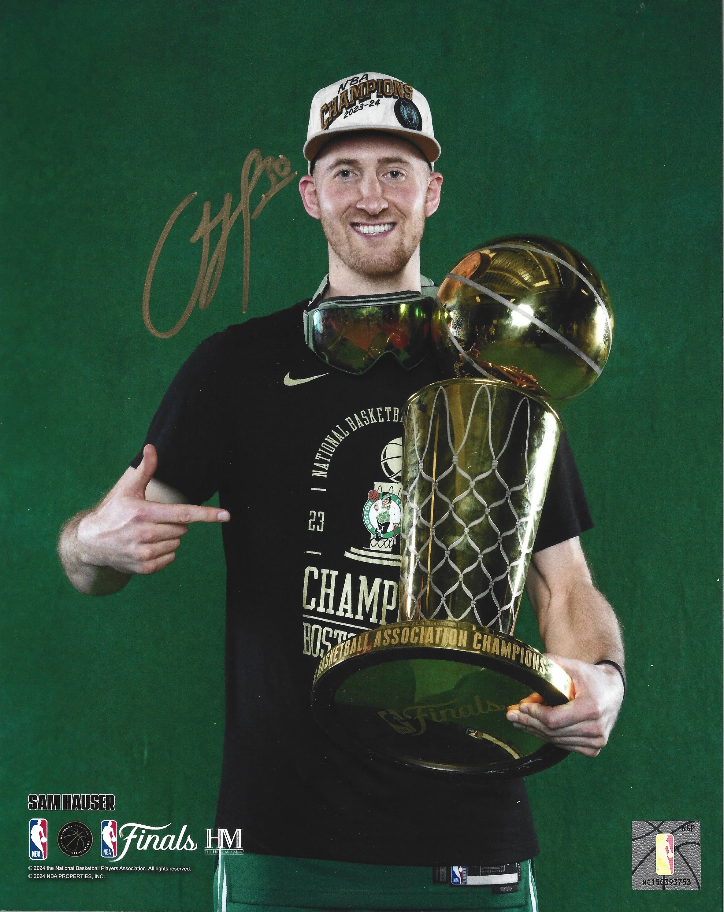 Sam Hauser 2024 NBA Trophy Autographed Boston Celtics 8" x 10" Championship Photo - Image 2