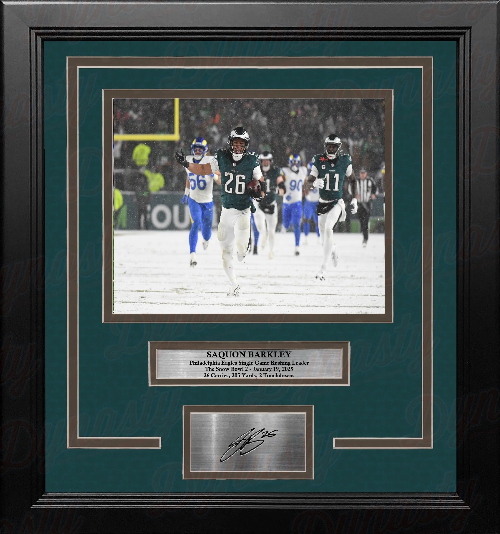 Saquon Barkley Snow Bowl Celebration Philadelphia Eagles 11x14 Framed Photo with Engraved Autograph