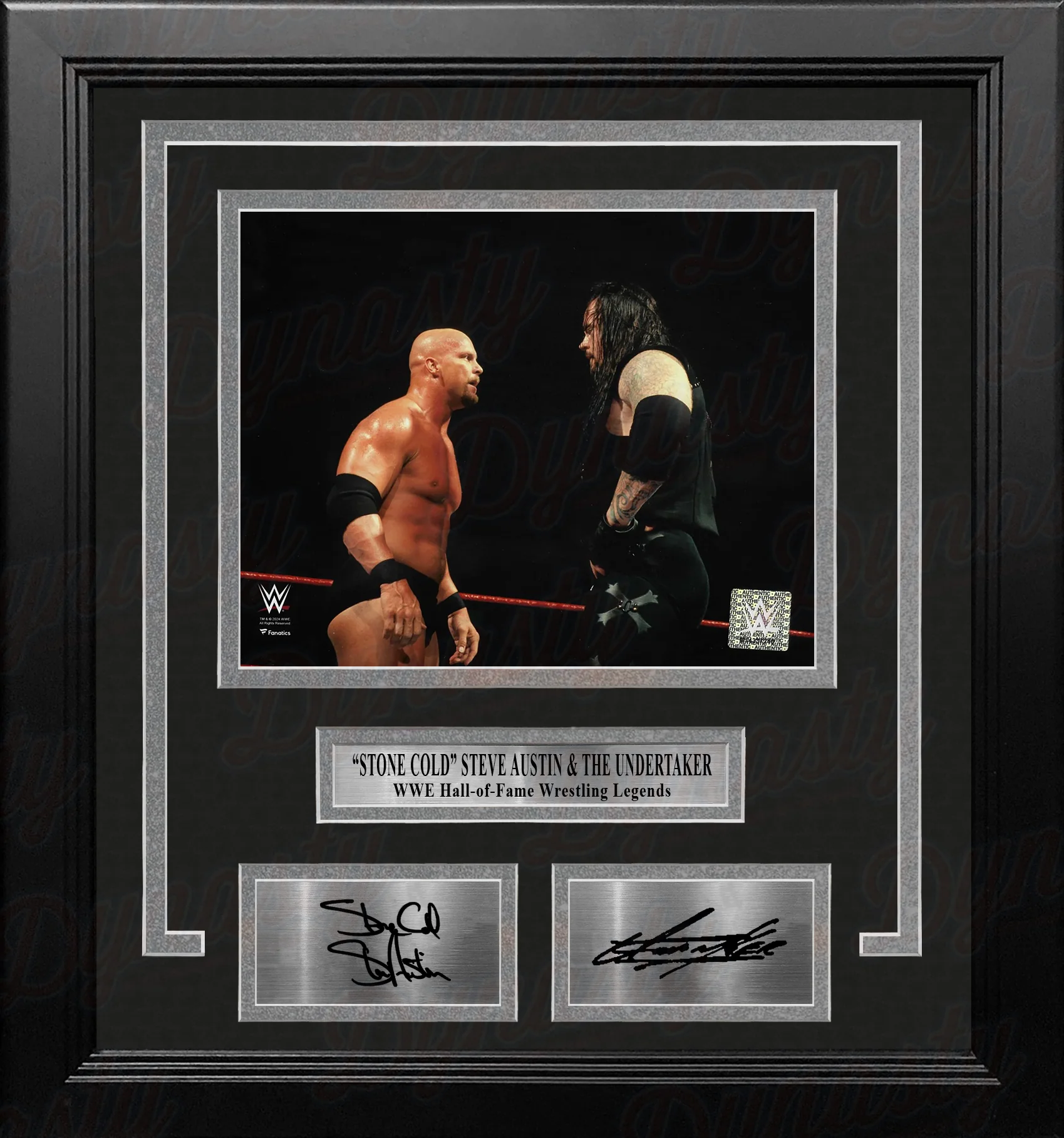 Stone Cold Steve Austin & The Undertaker 8x10 Framed WWE Wrestling Photo with Engraved Autographs - Image 2